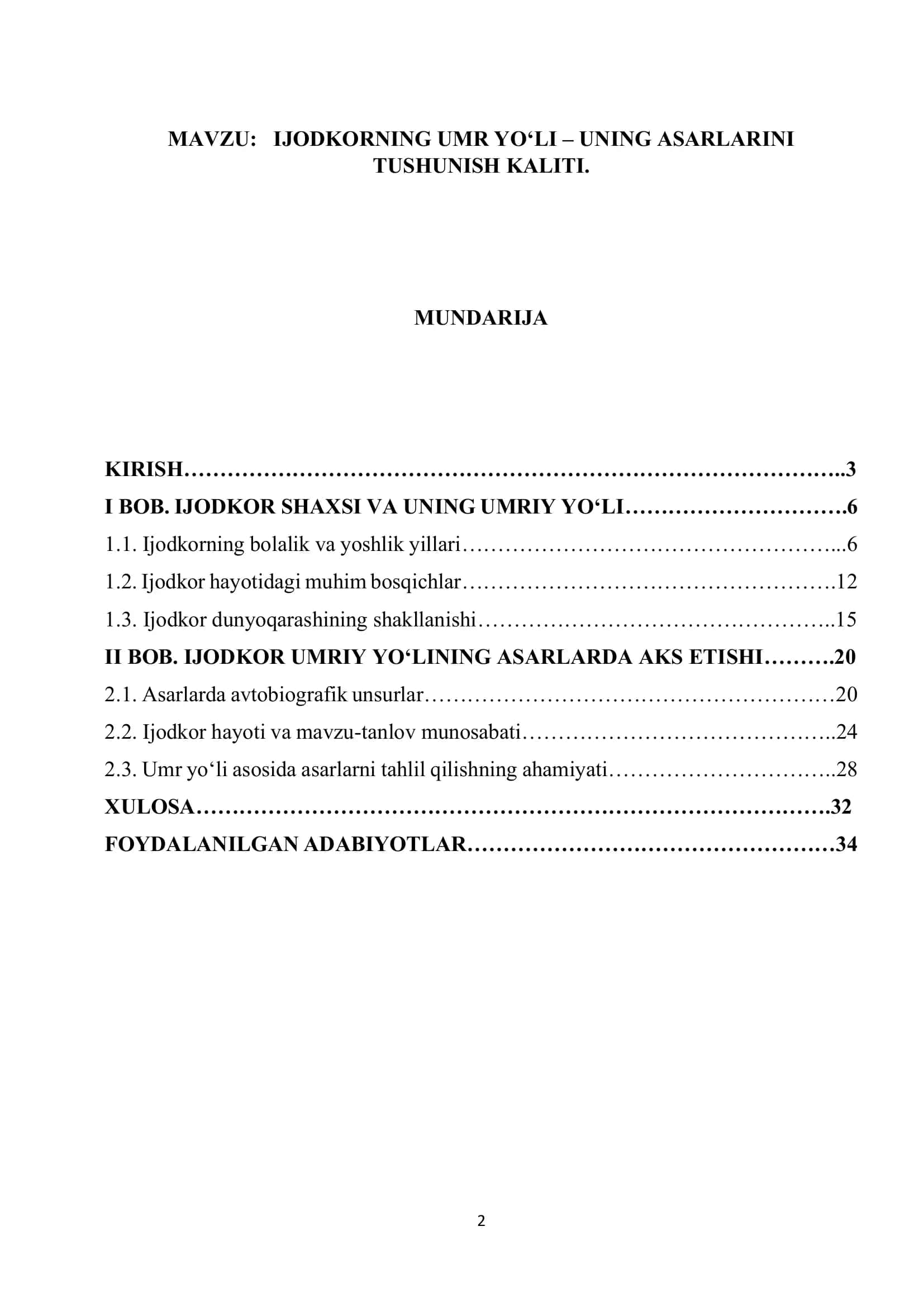 IJODKORNING UMR YO‘LI – UNING ASARLARINI 1