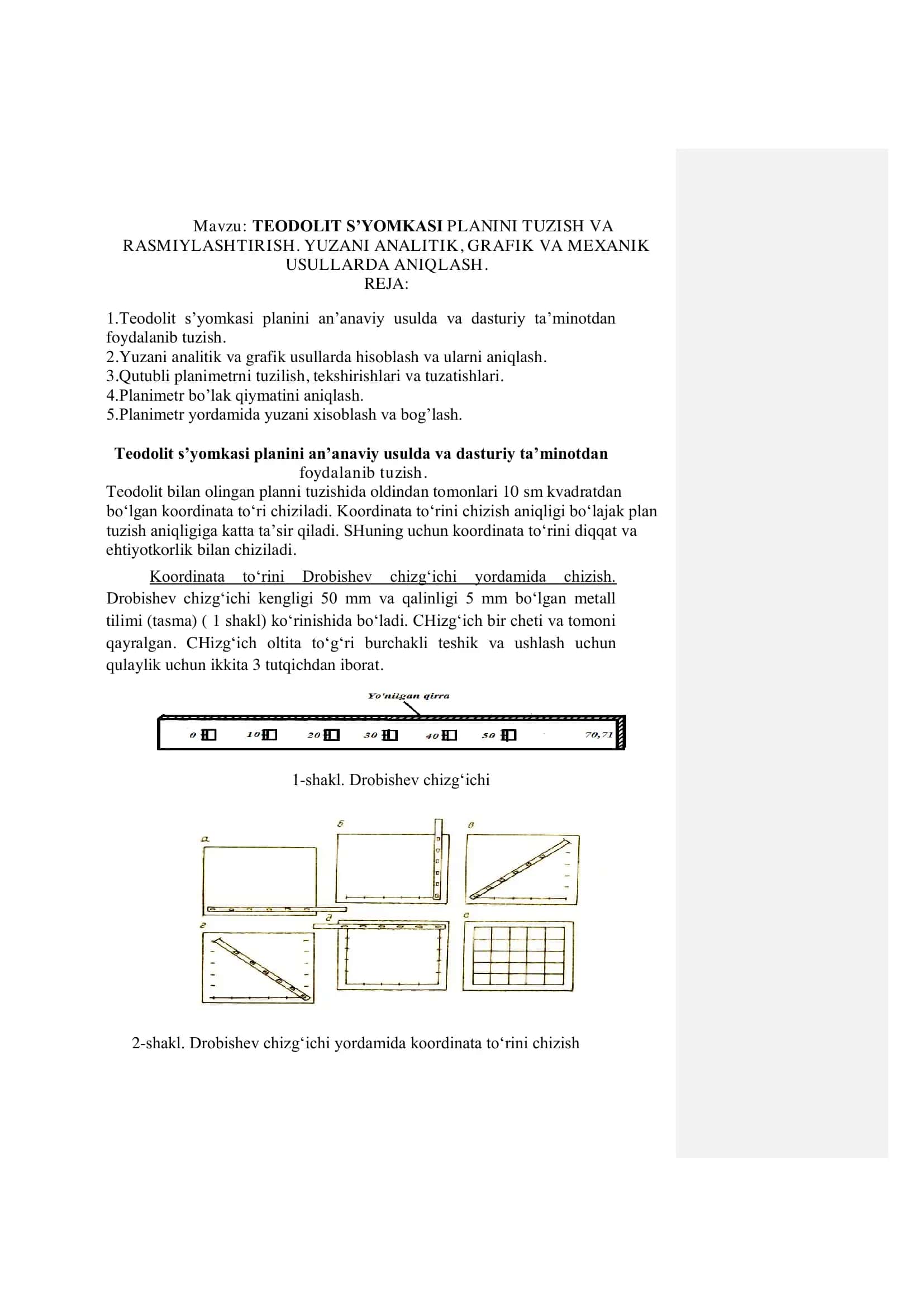 TEODOLIT S’YOMKASI PLANINI TUZISH VA RASMIYLASHTIRISH 1
