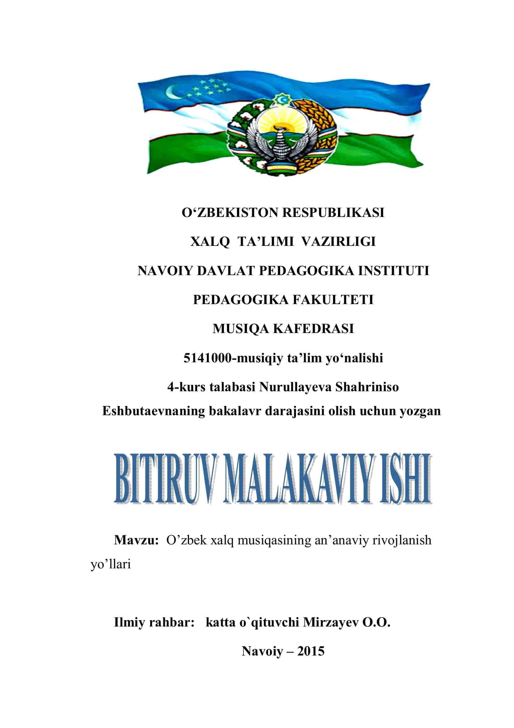 O’ZBEK XALQ MUSIQASINING AN’ANAVIY RIVOJLANISH YO’LLARI 1