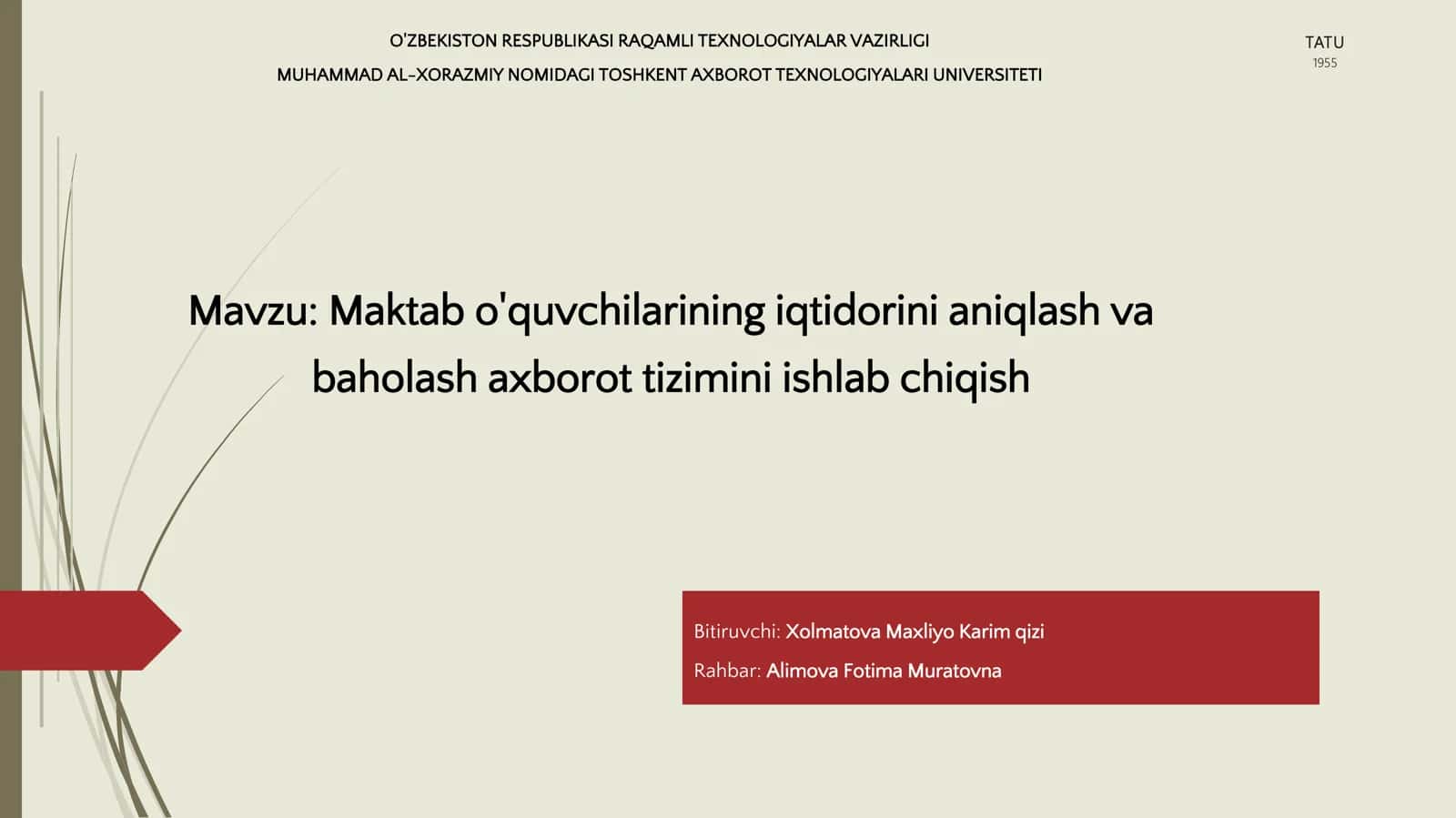 Maktab o'quvchilarining iqtidorini aniqlash va baholash axborot tizimini ishlab chiqish 1