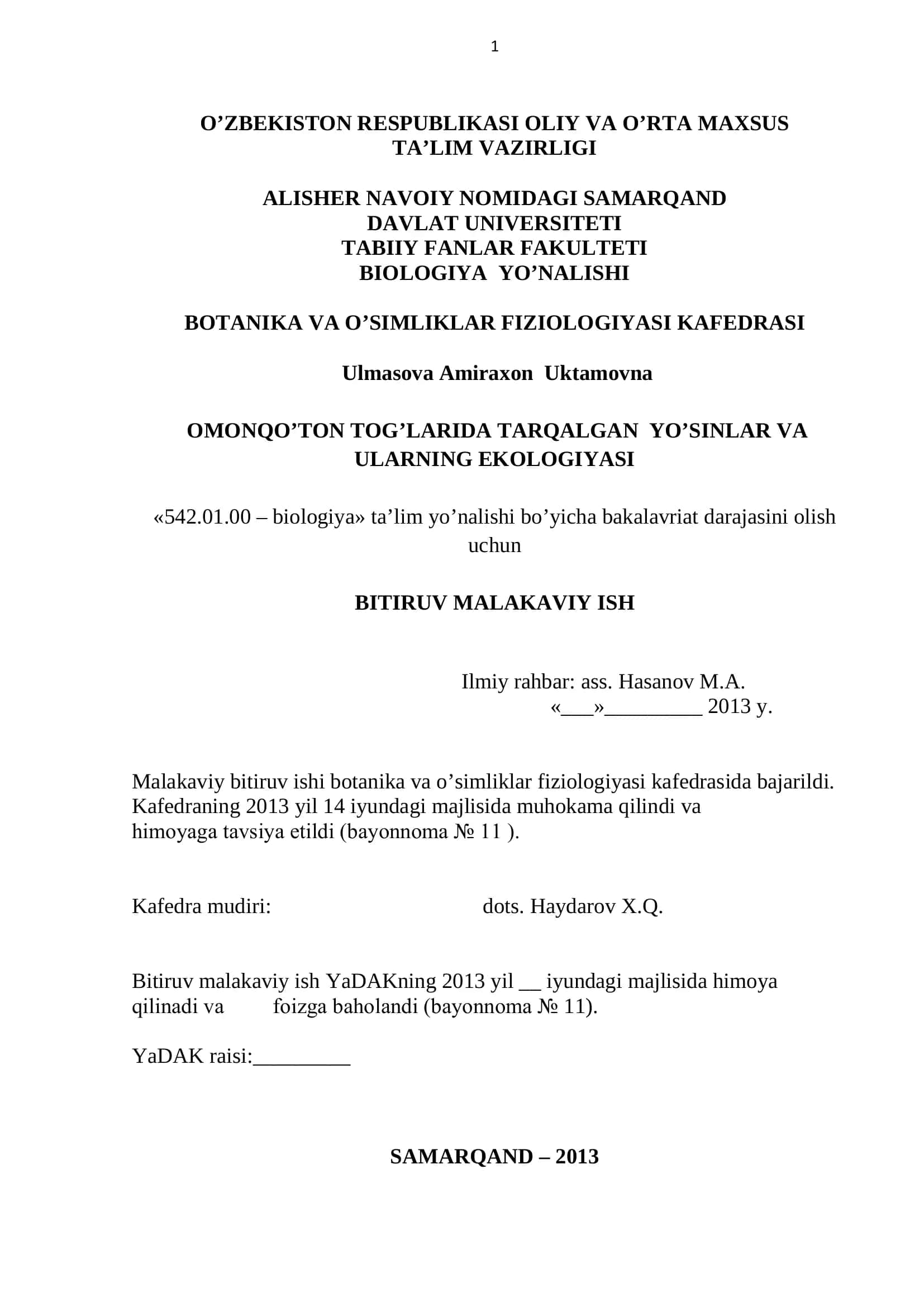 Tarqalgan Yo'sinlar va Ularning Ekologiyasi 1