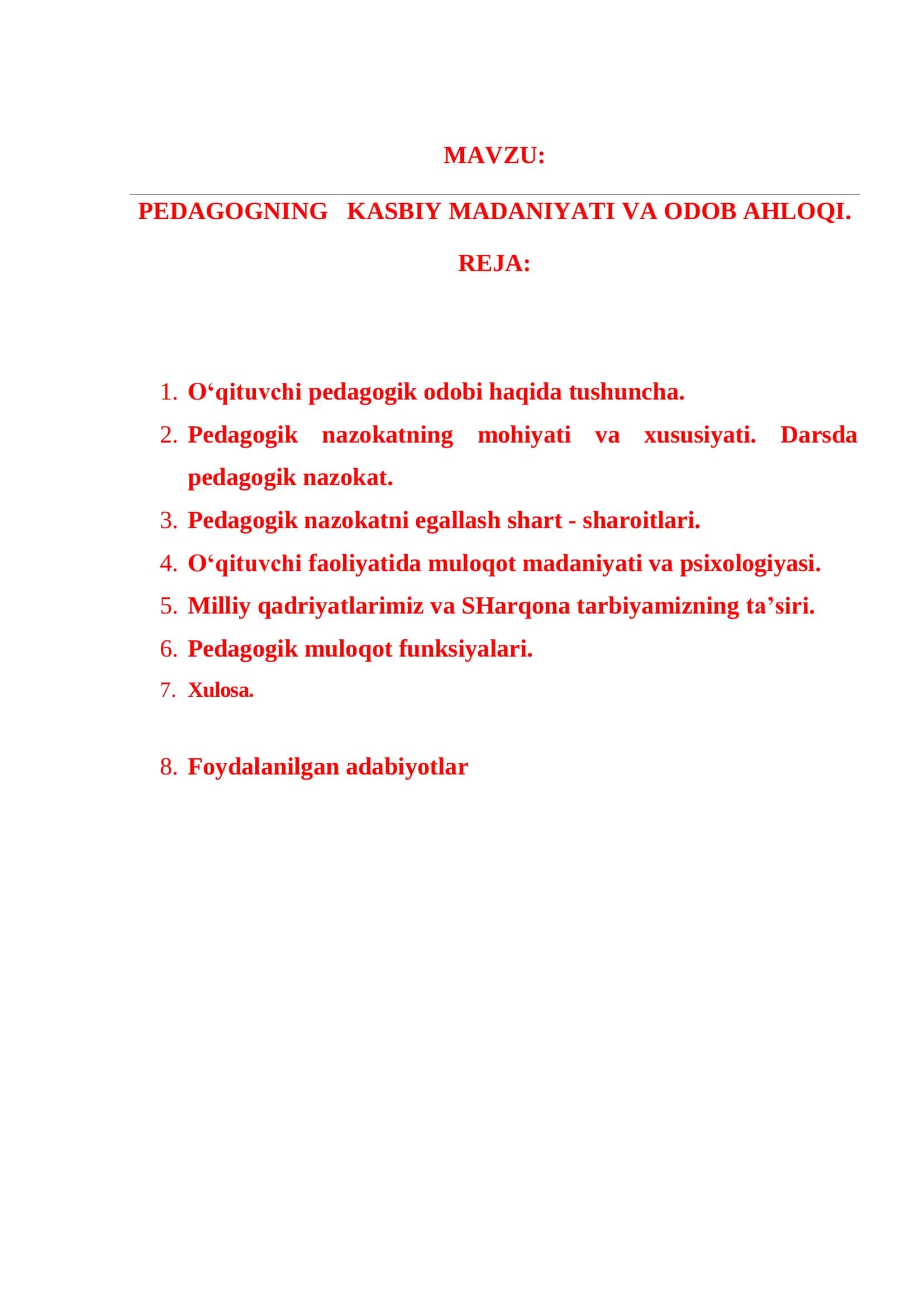 PEDAGOGNING KASBIY MADANIYATI VA ODOB AHLOQI 1