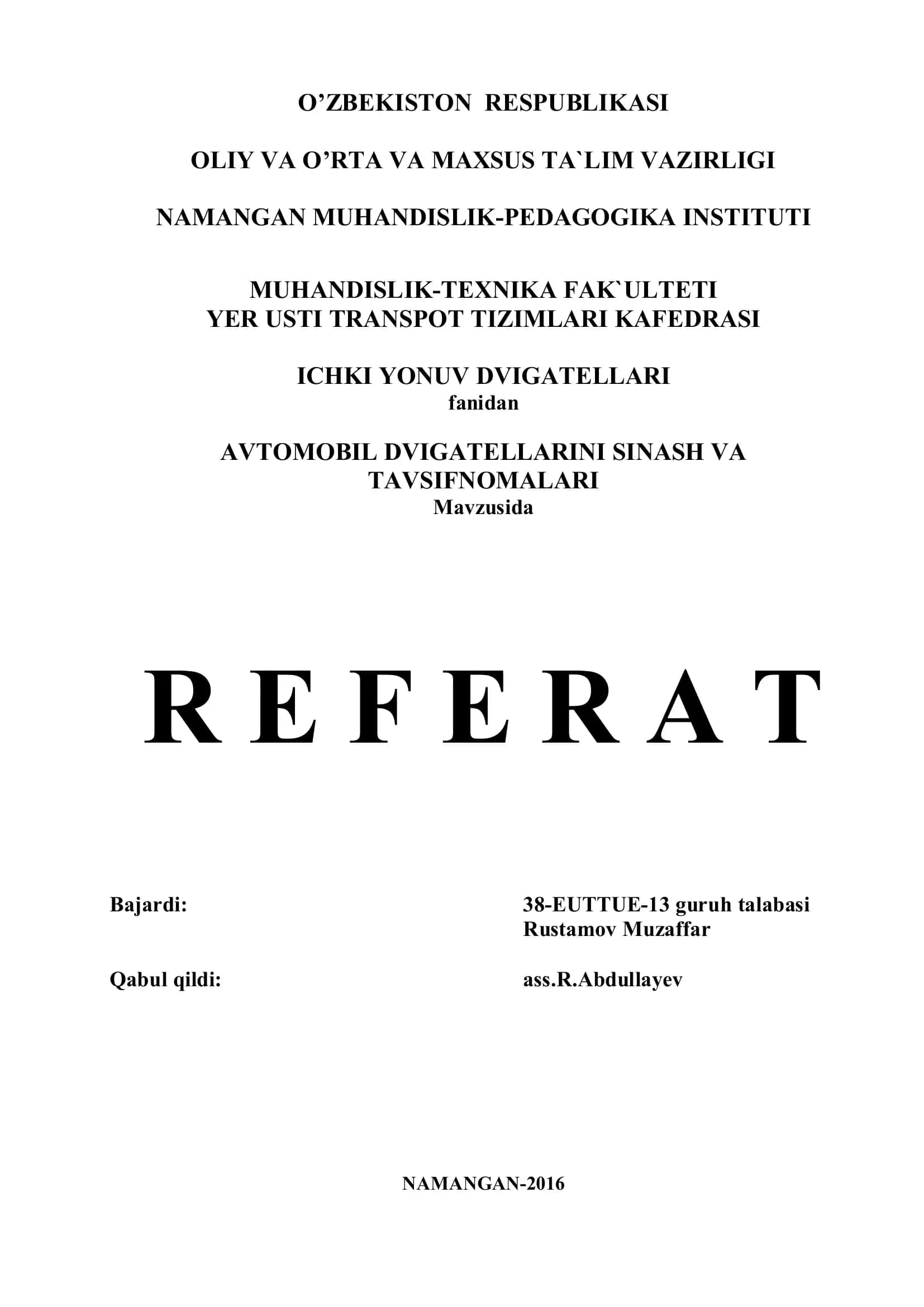 AVTОMОBIL DVIGATELLARINI SINASH VA TAVSIFNОMALARI 1