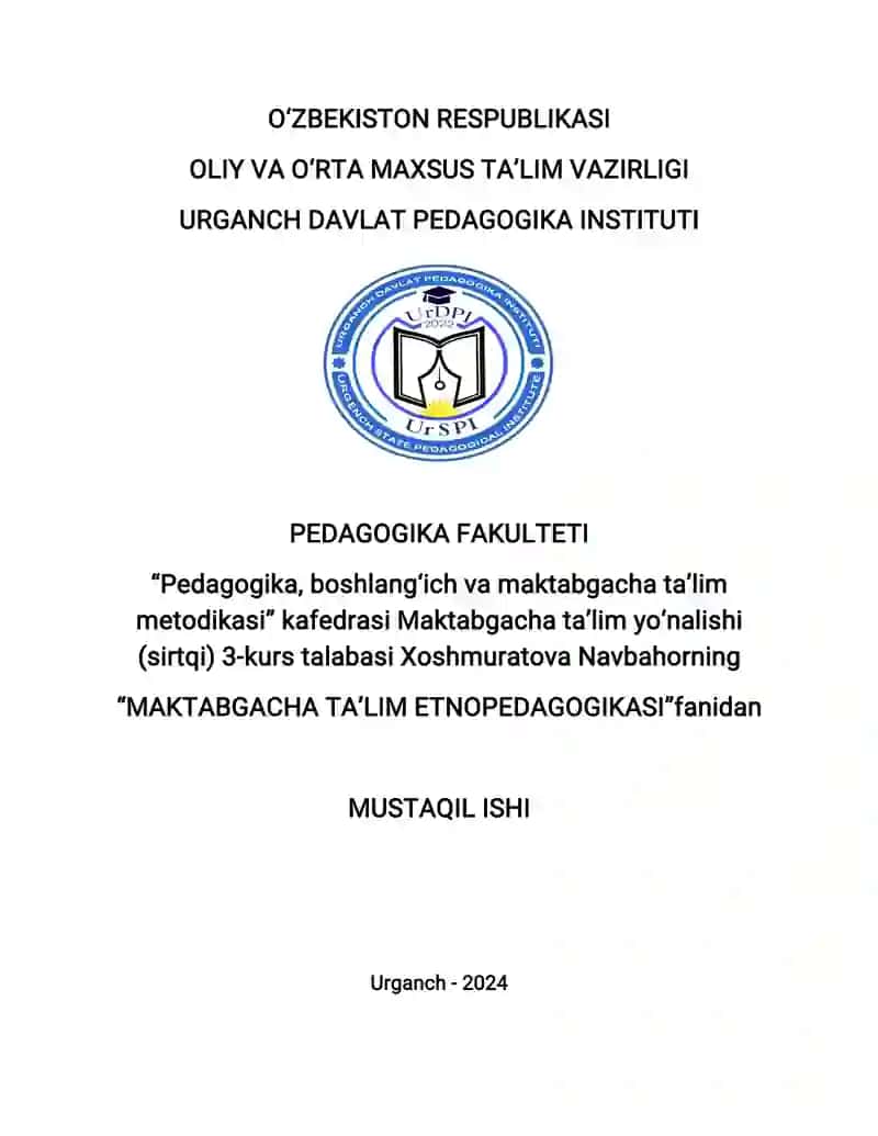 Maktabgacha talim etnopedagogikasi metodologik asoslari