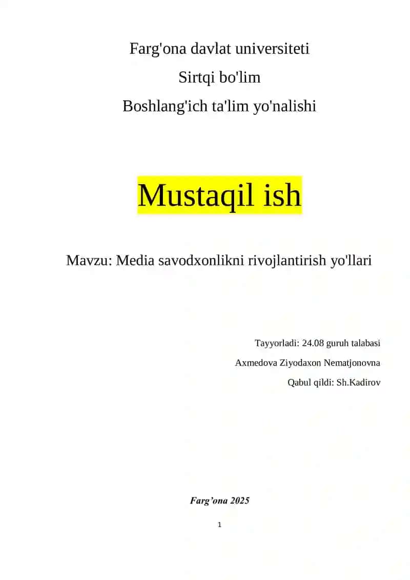 Media savodxonlikni rivojlantirish yo'llari
