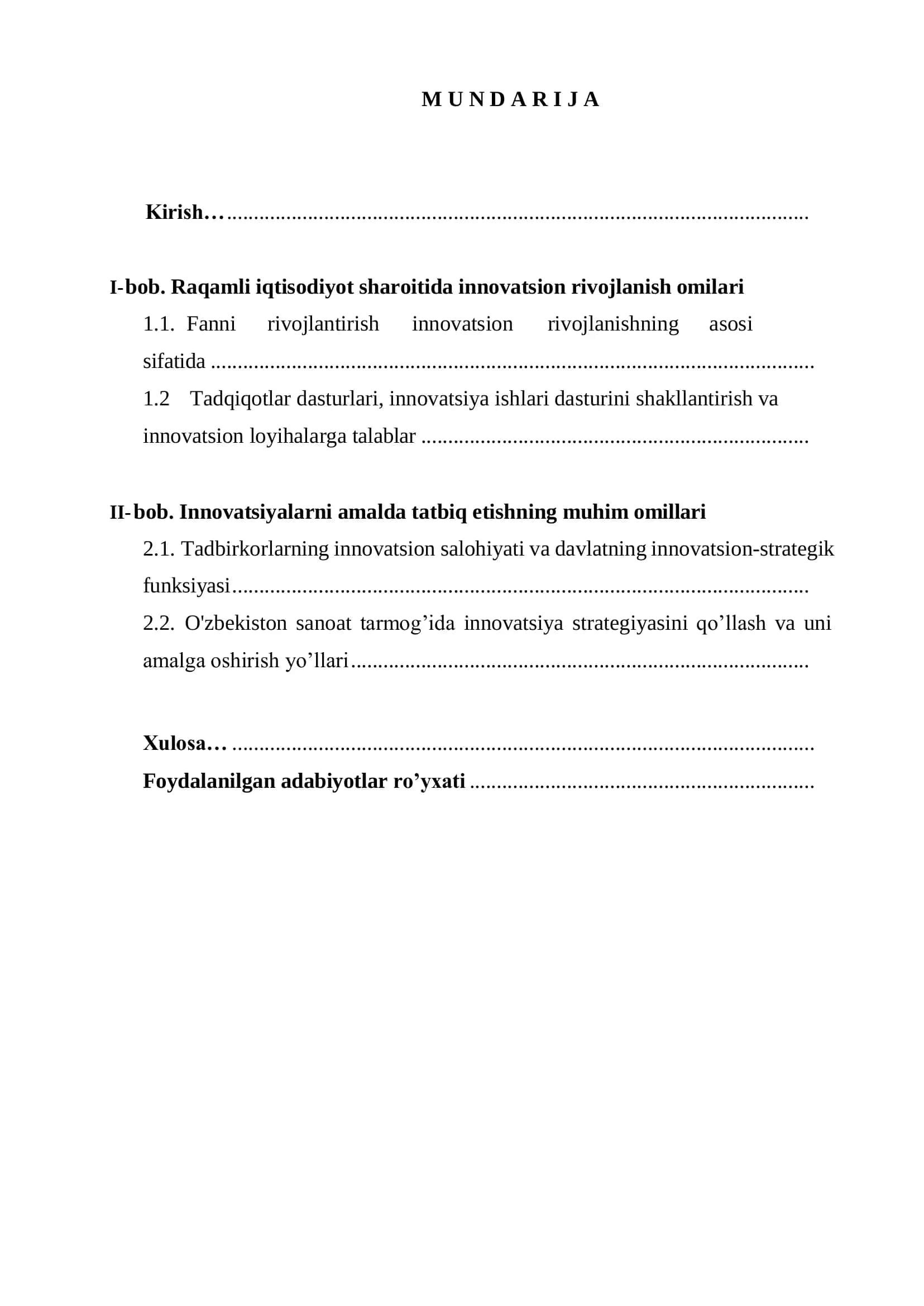 RAQAMLI IQTISODIYOT SHAROITIDA INNOVATSION RIVOJLANISH OMILLARI KURS ISHI 1