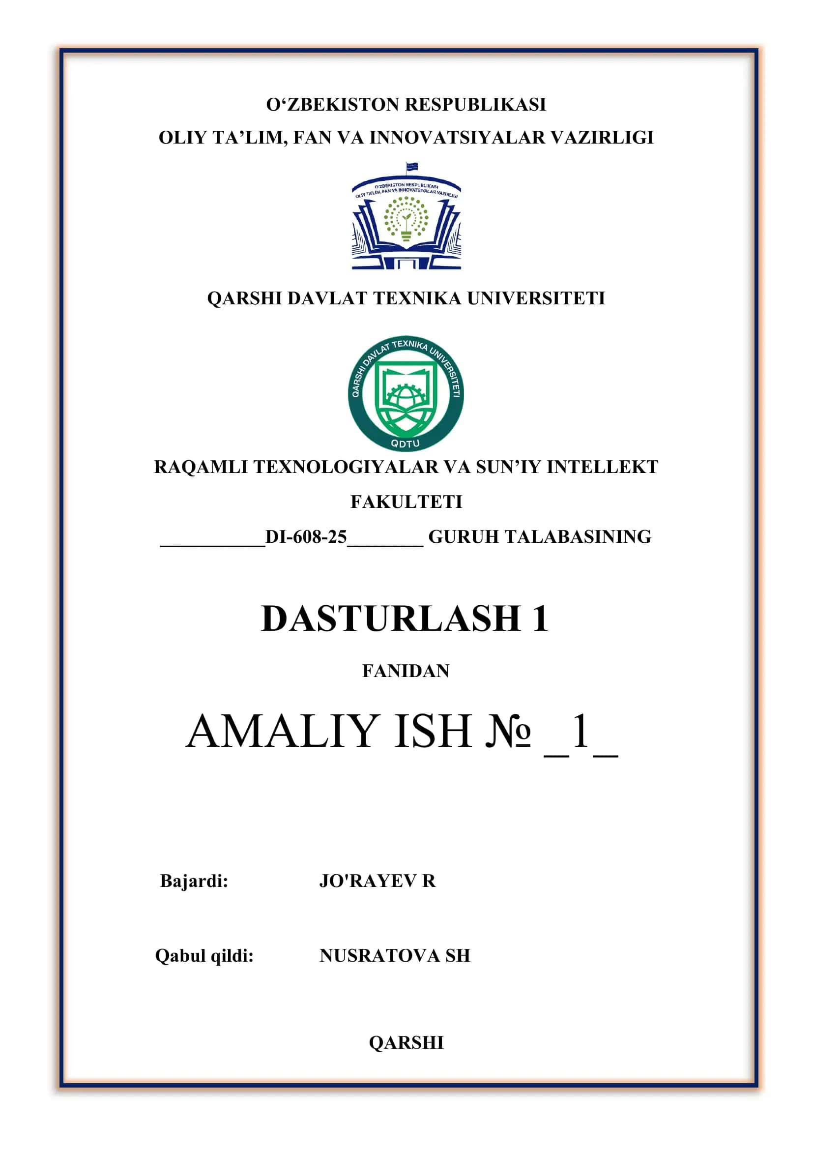 Chiziqli tuzilmali algoritmlarni tavsiflash, C++ tilida dasturlashtirish va kompyuterda hisoblashlar o‘tkazish 1