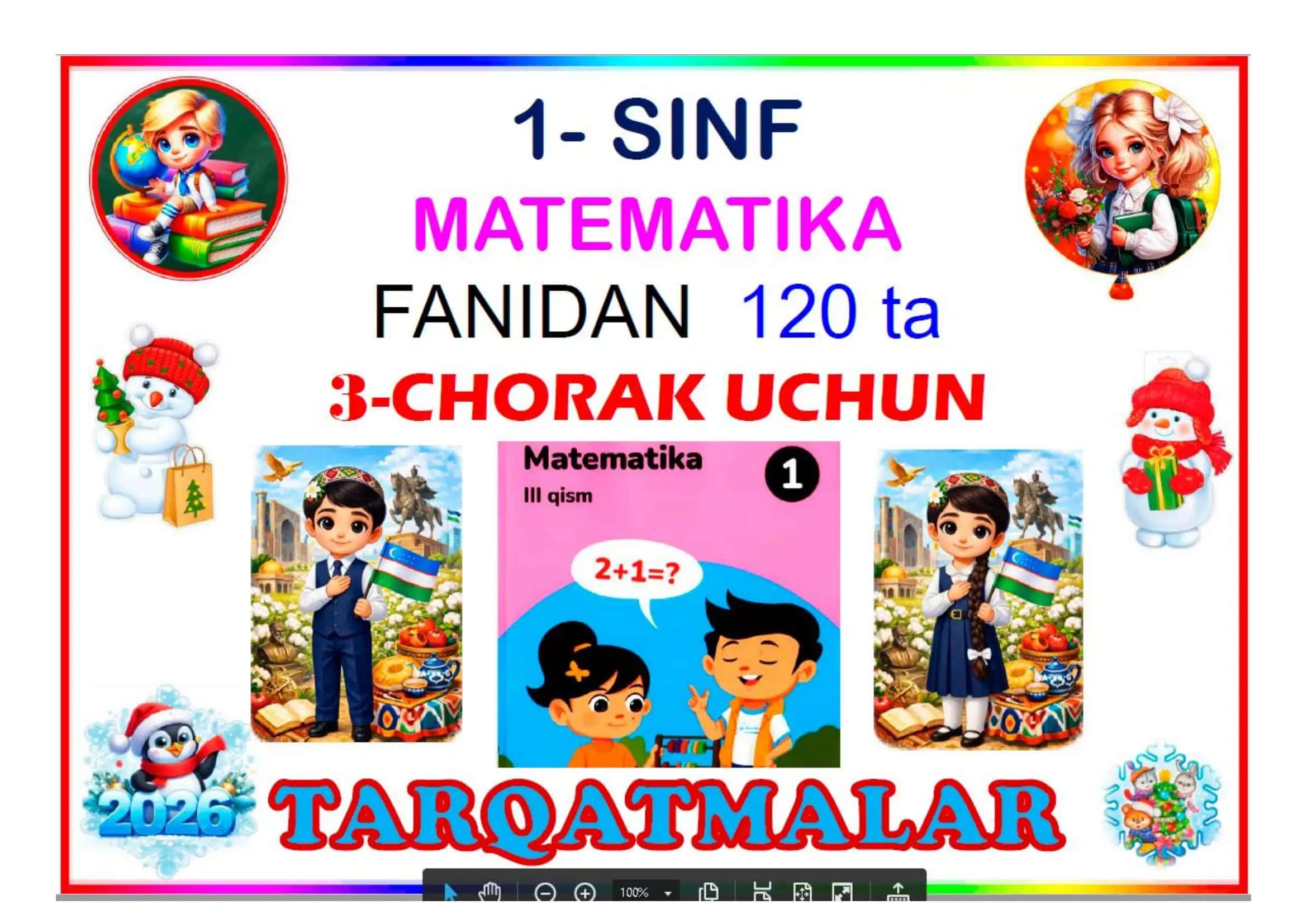1-sinf Matematika Tarqatma. 3-chorak uchun tayyor 84 ta. 1