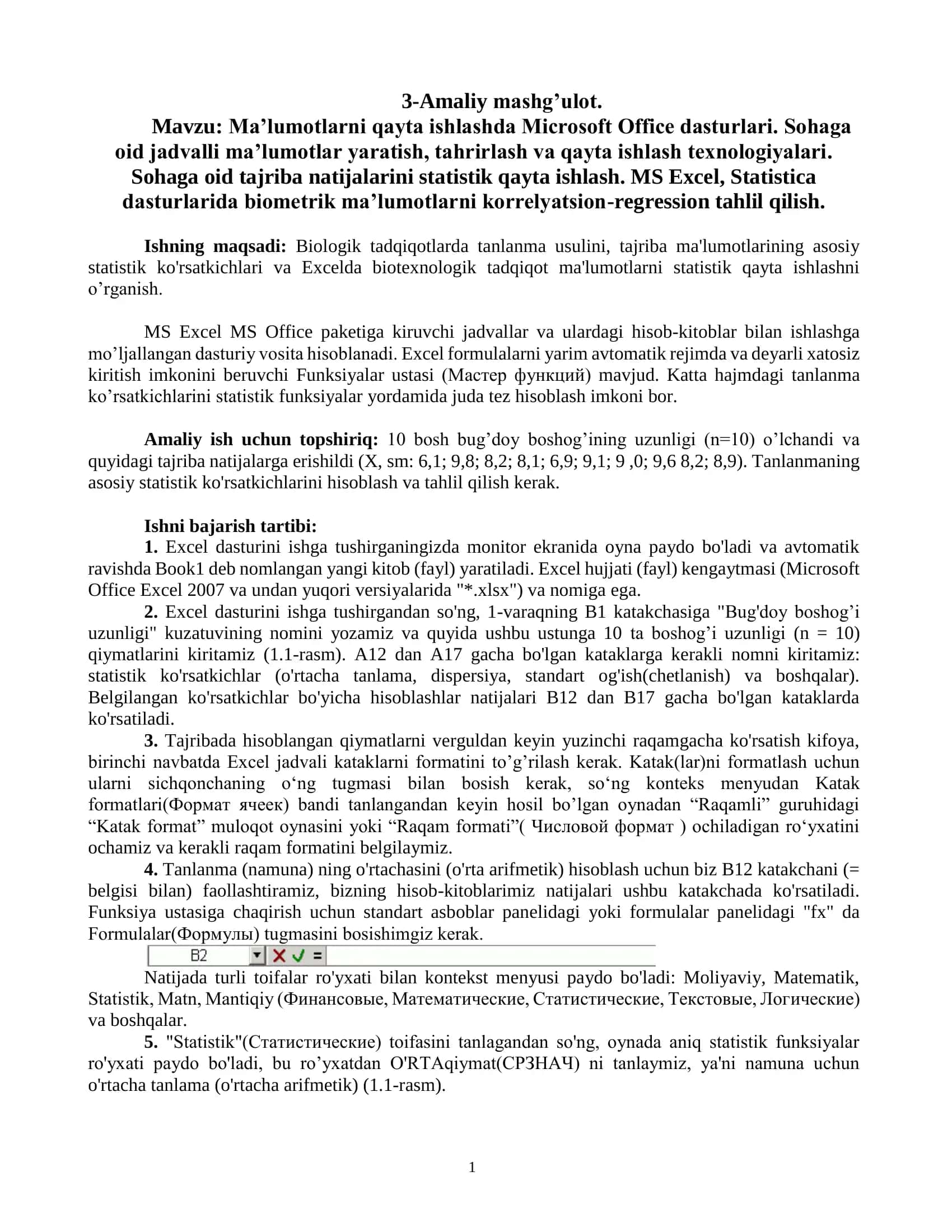 Ma’lumotlarni qayta ishlashda Microsoft Office dasturlari 1