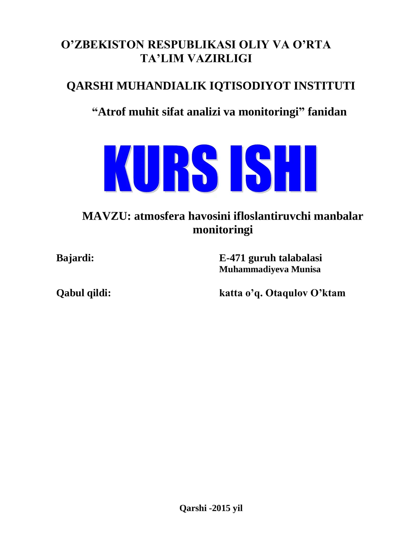 Atmosfera havosini ifloslantiruvchi manbalar monitoringi 1