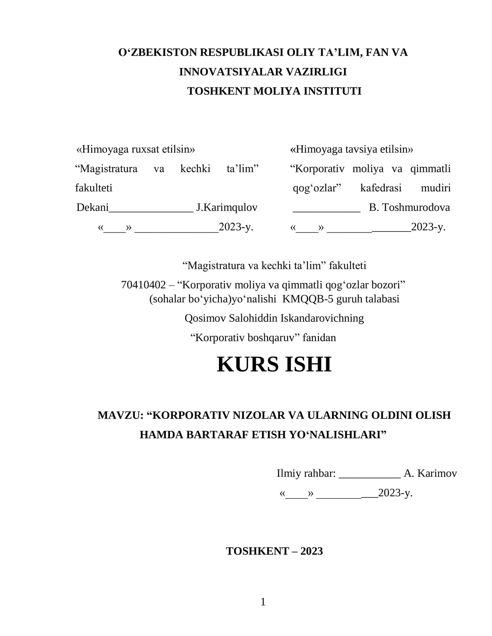 KORPORATIV NIZOLAR VA ULARNING OLDINI OLISH HAMDA BARTARAF ETISH YO‘NALISHLARI 1