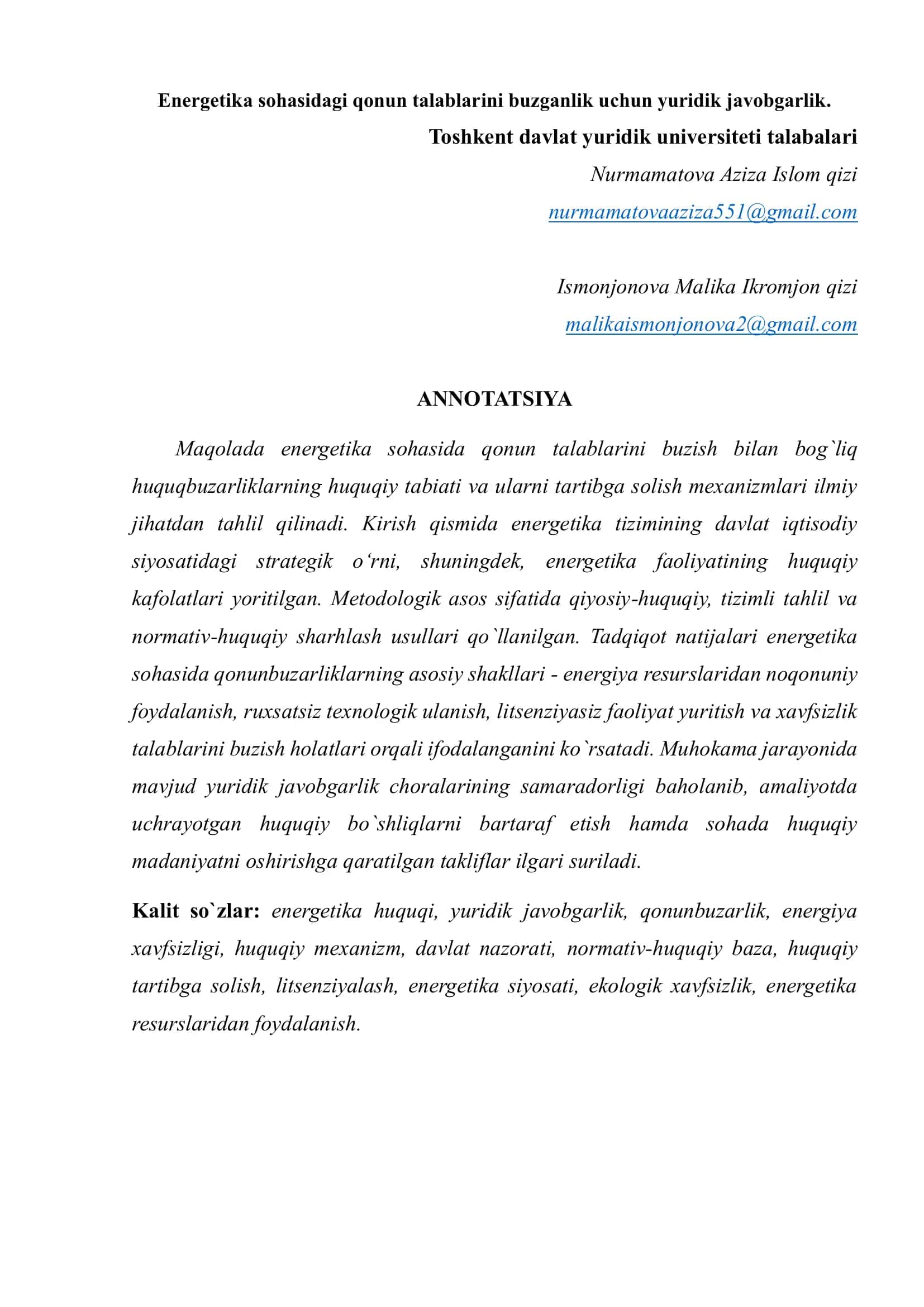 Energetika sohasida qonun talabalarini buzganlik uchun javobgarlik choralari 1