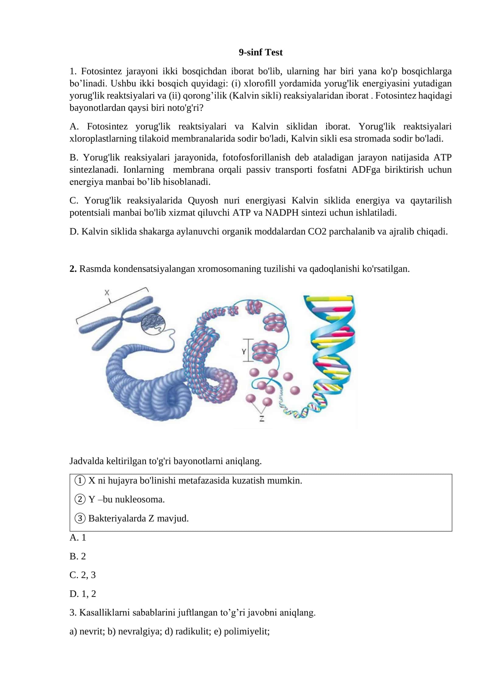 Biologiyadan 9-sinf testlar 1