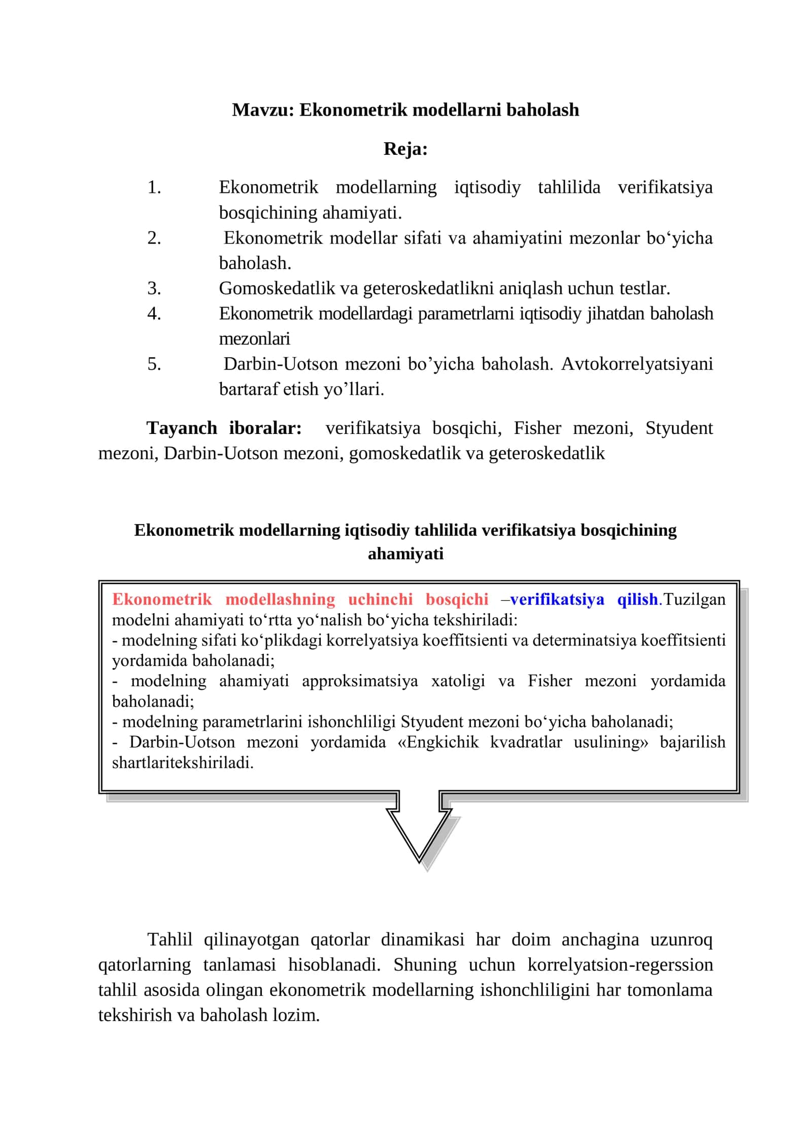 Ekonometrik modellarni baholash 1