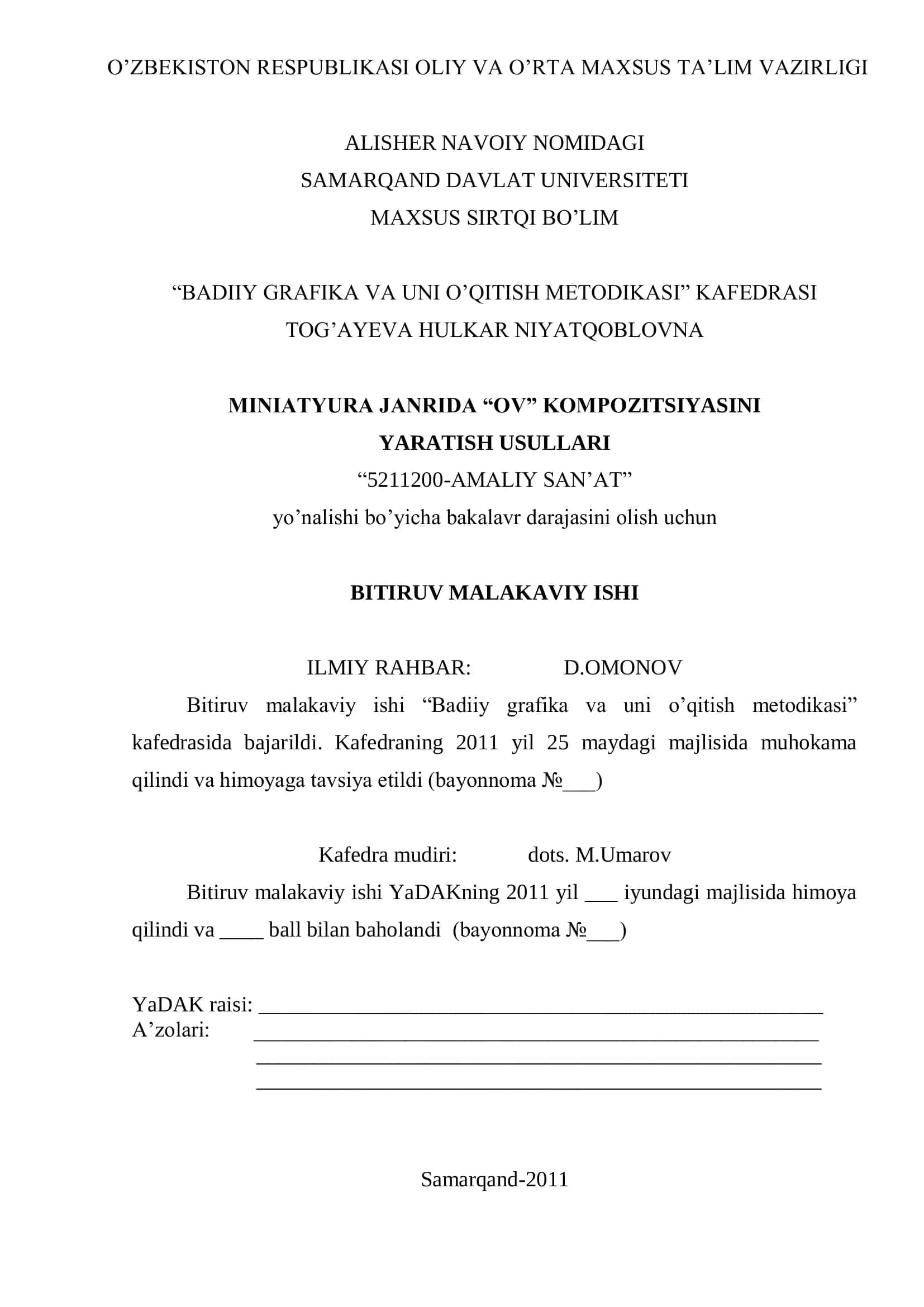 "BADIIY GRAFIKA VA UNI O‟QITISH METODIKASI" 1