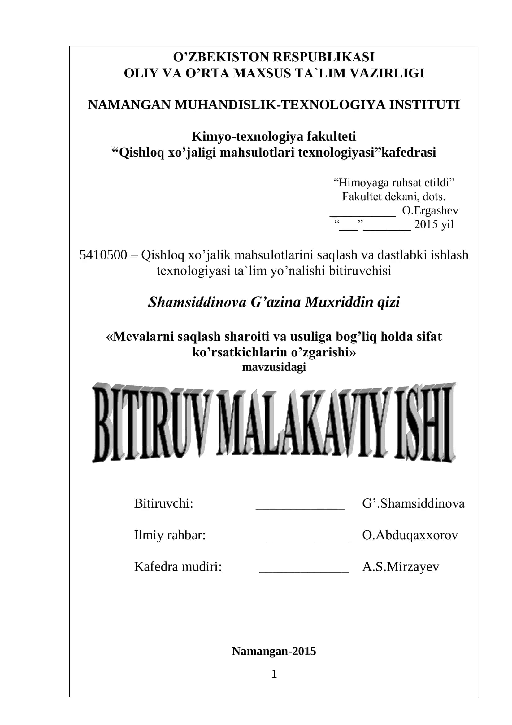 Qishloq xo'jaligi mahsulotlari texnologiyasi 1