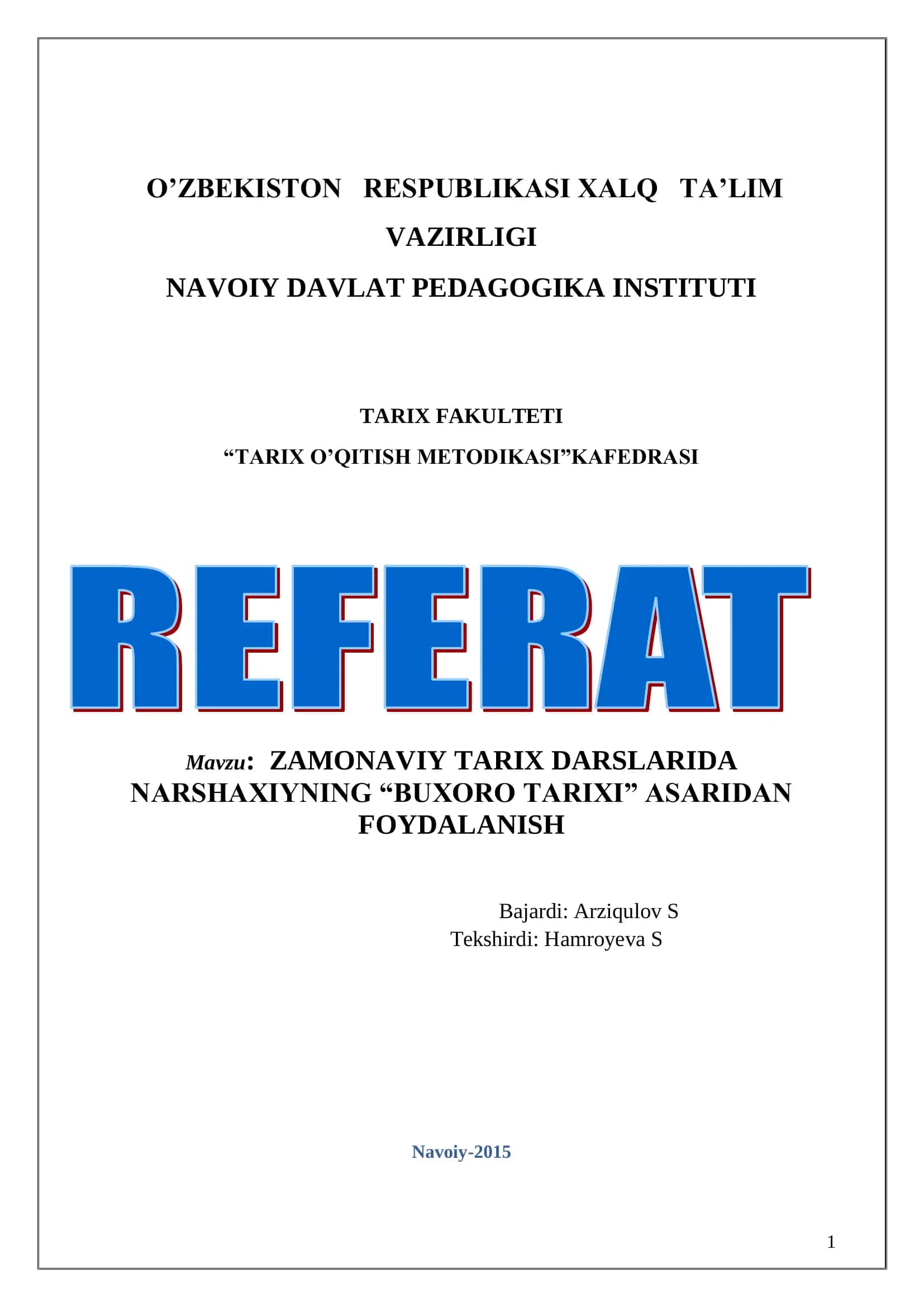 "Buxoro Tarixi" 1