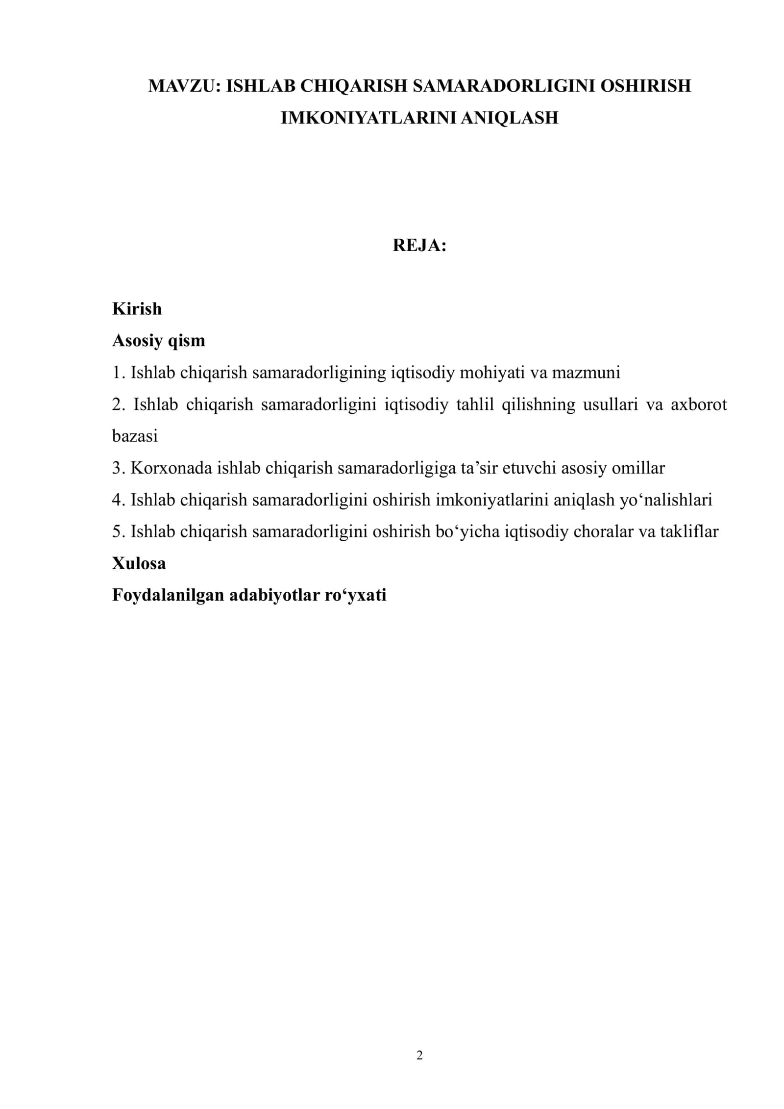 ISHLAB CHIQARISH SAMARADORLIGINI OSHIRISH IMKONIYATLARINI ANIQLASH 1