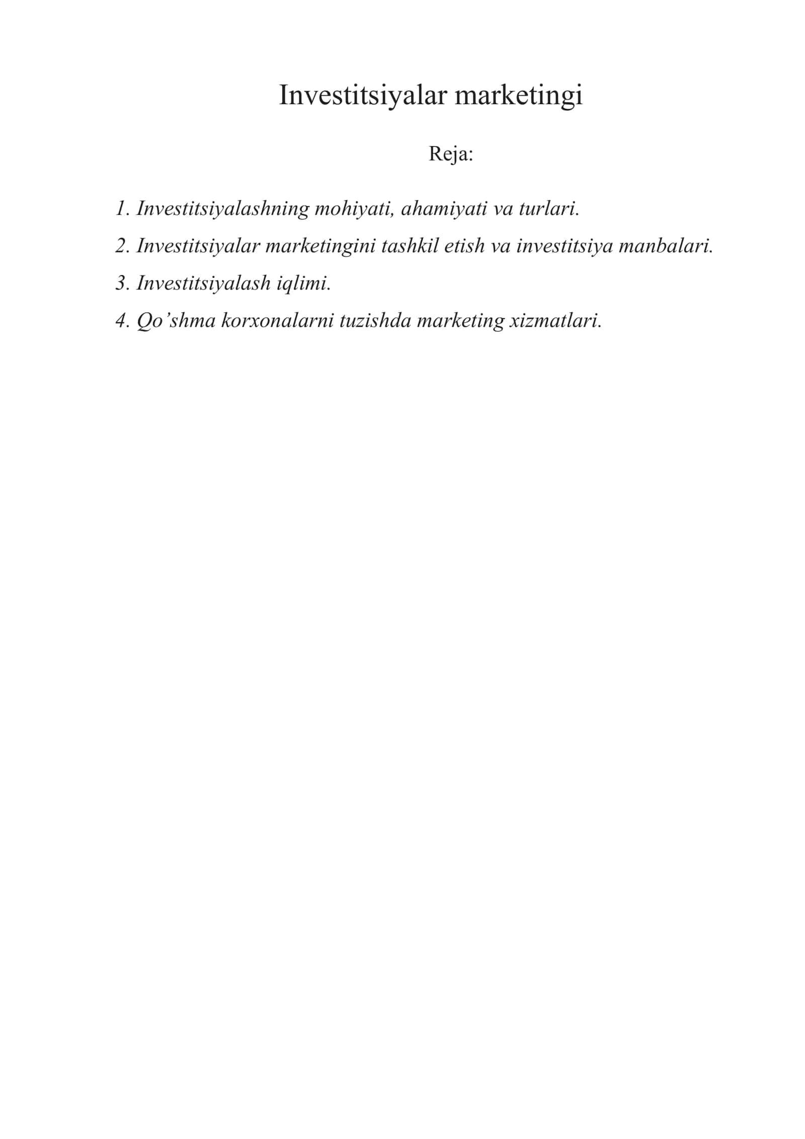 Investitsiyalar marketingi 1