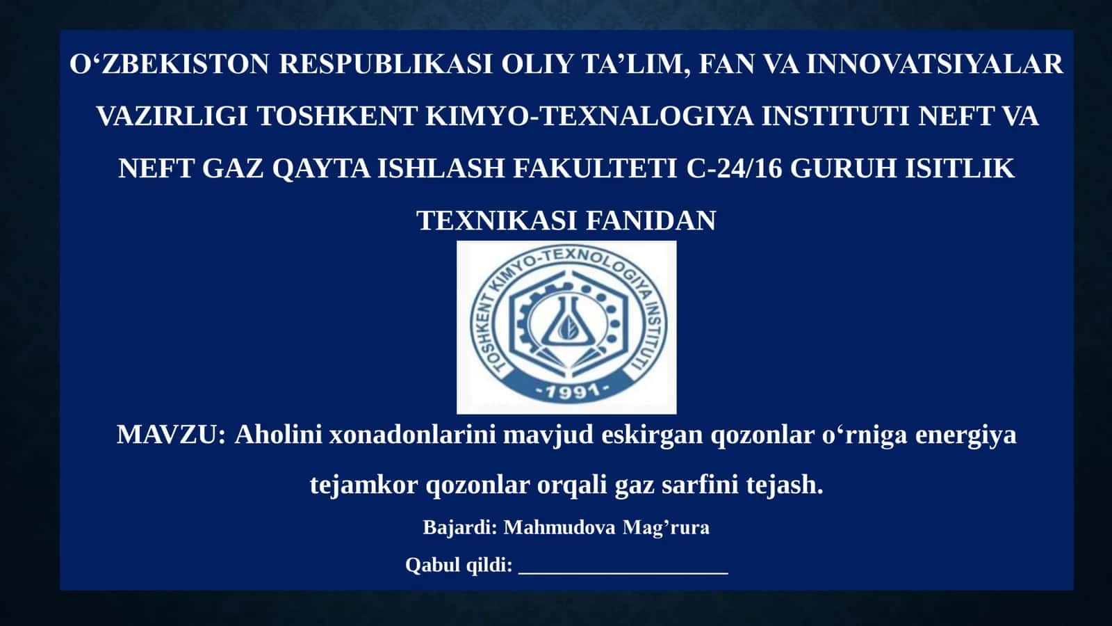 Aholini xonadonlarini mavjud eskirgan qozonlar o‘rniga energiya tejamkor qozonlar orqali gaz sarfini tejash 1