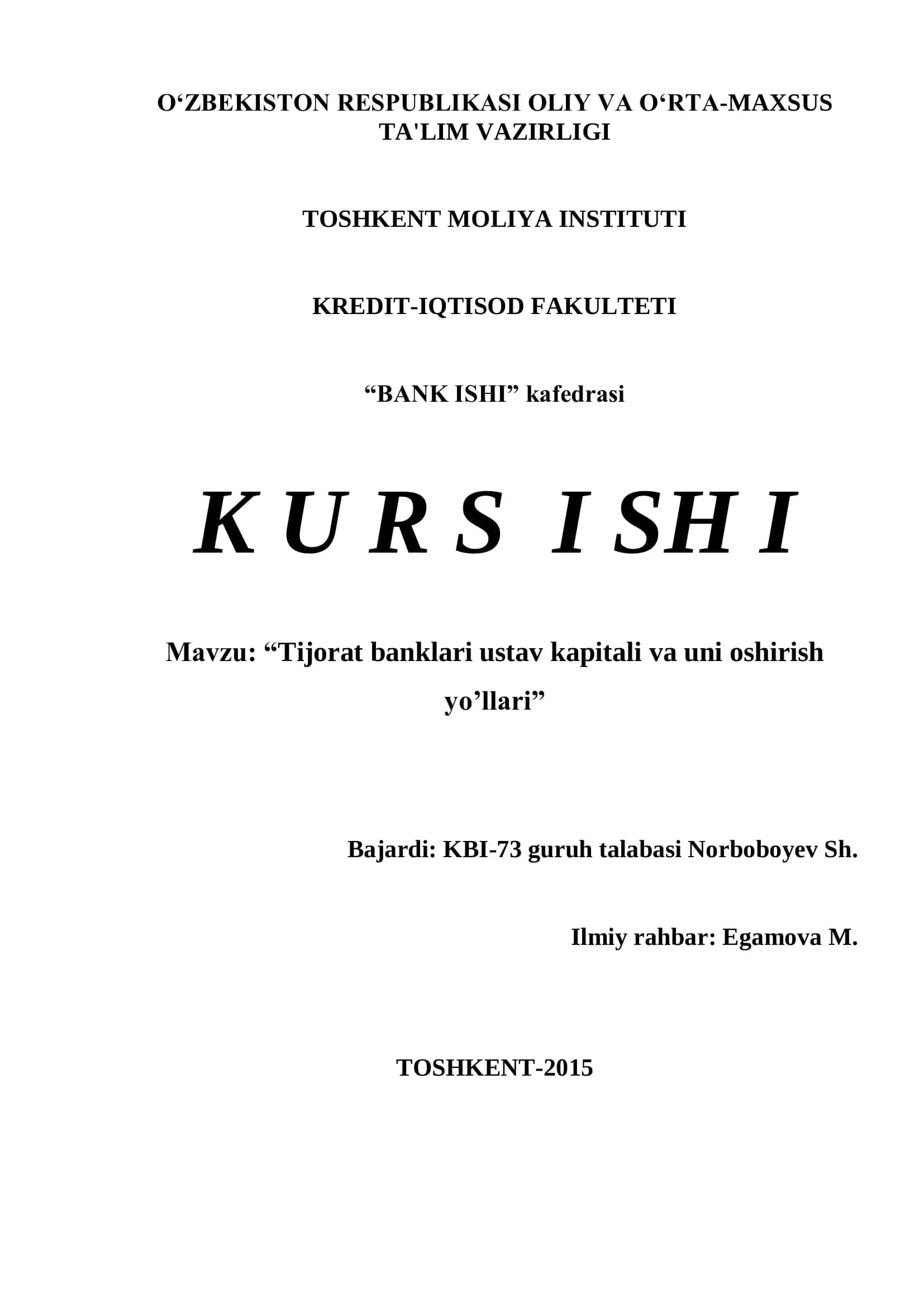 Tijorat banklari ustav kapitali va uni oshirish yo’llari 1