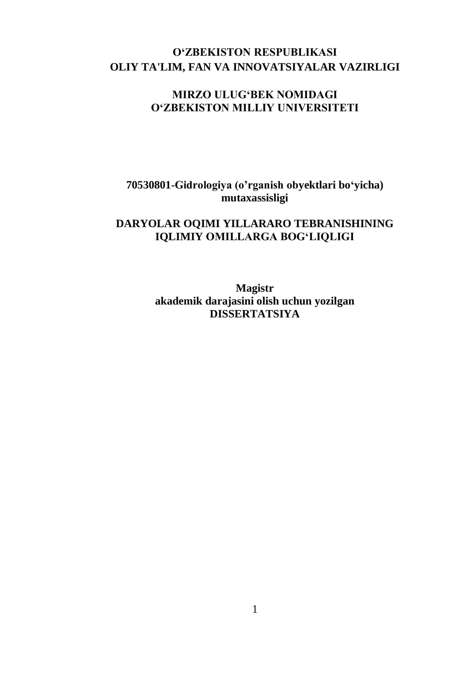 DARYOLAR OQIMI YILLARARO TEBRANISHINING IQLIMIY OMILLARGA BOG‘LIQLIGI 1