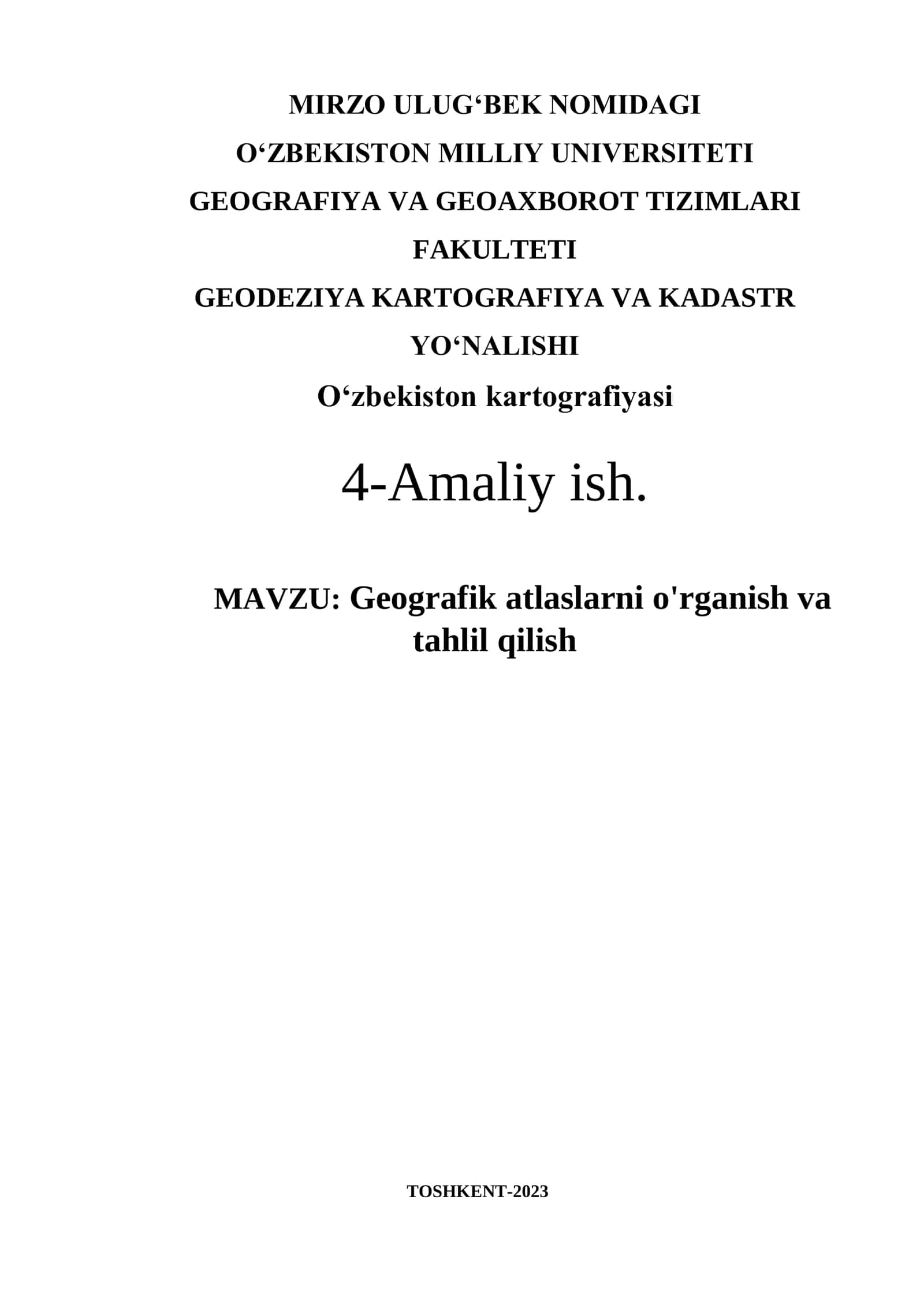 Geografik atlaslarni o'rganish va tahlil qilish 1