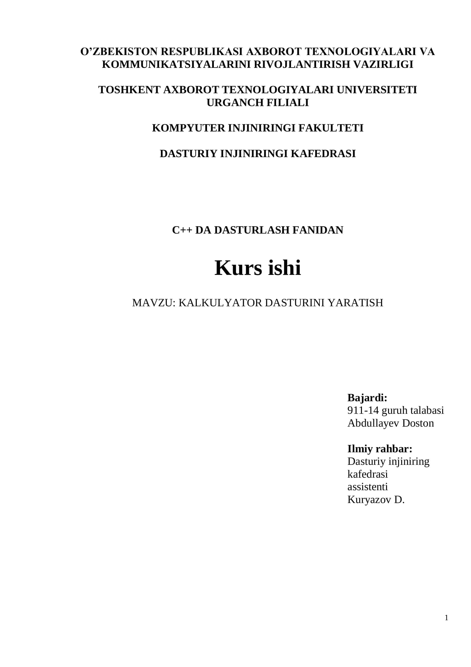 KALKULYATOR DASTURINI YARATISH 1