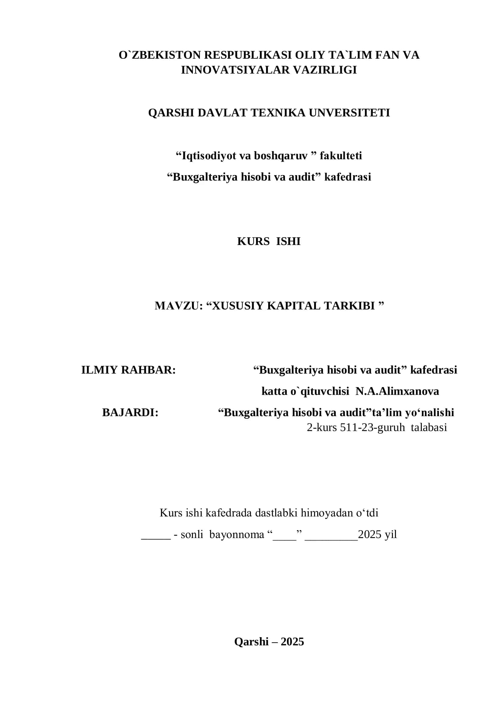 XUSUSIY KAPITAL TARKIBI 1