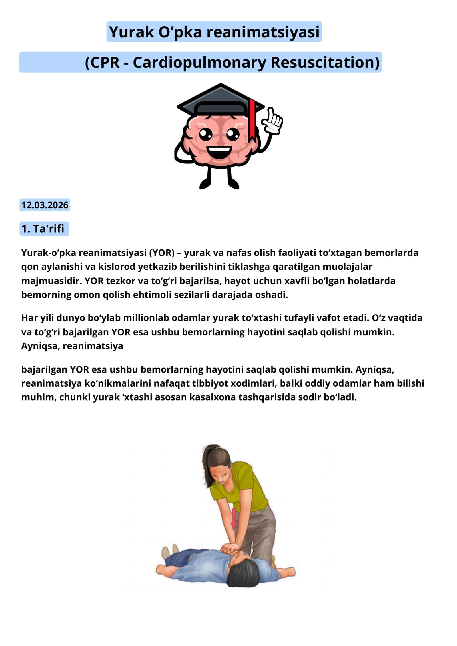 Yurak O’pka reanimatsiyasi 1