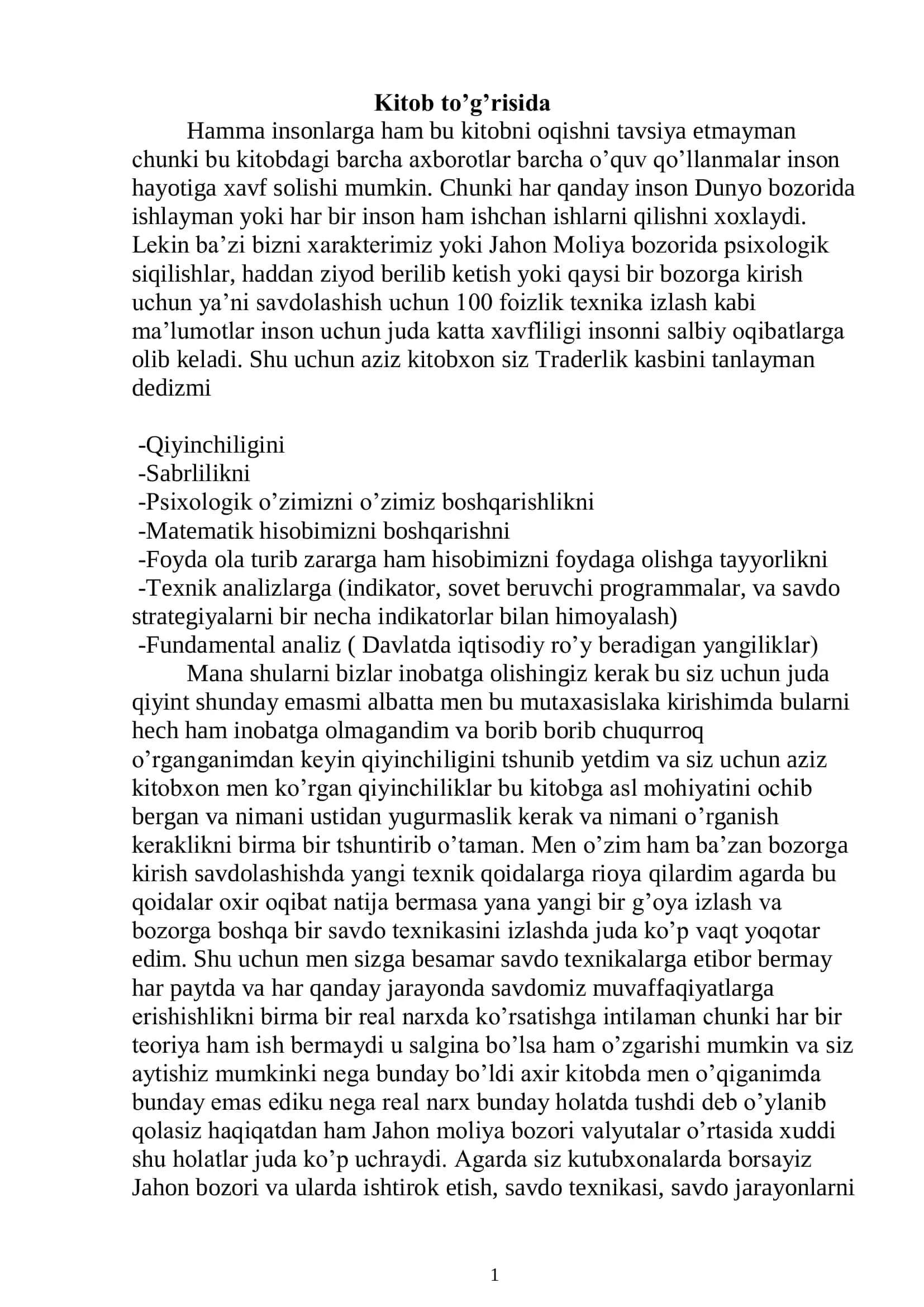 Traderlik kasbi 1