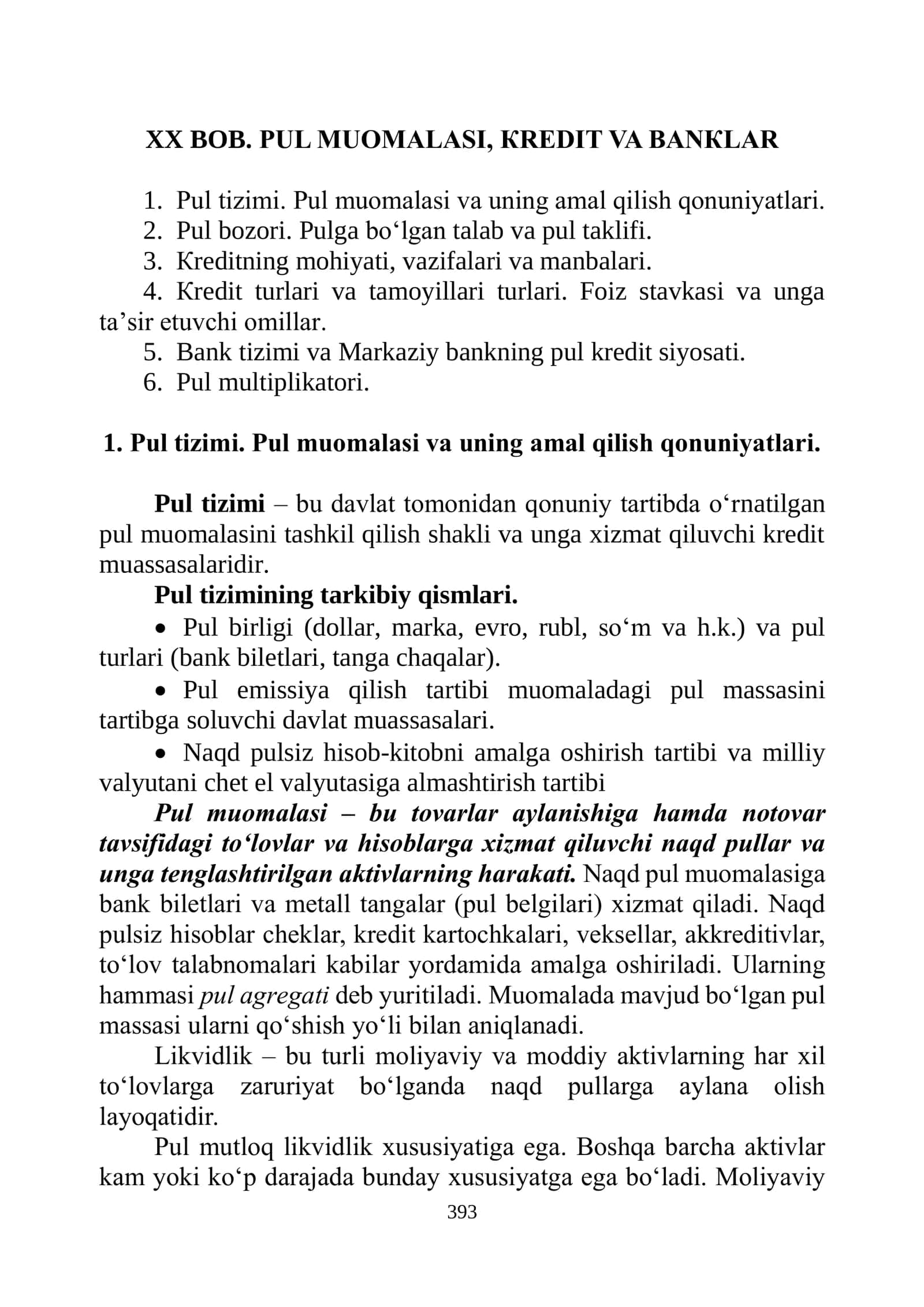 Pul tizimi. Pul muomalasi va uning amal qilish qonuniyatlari 1