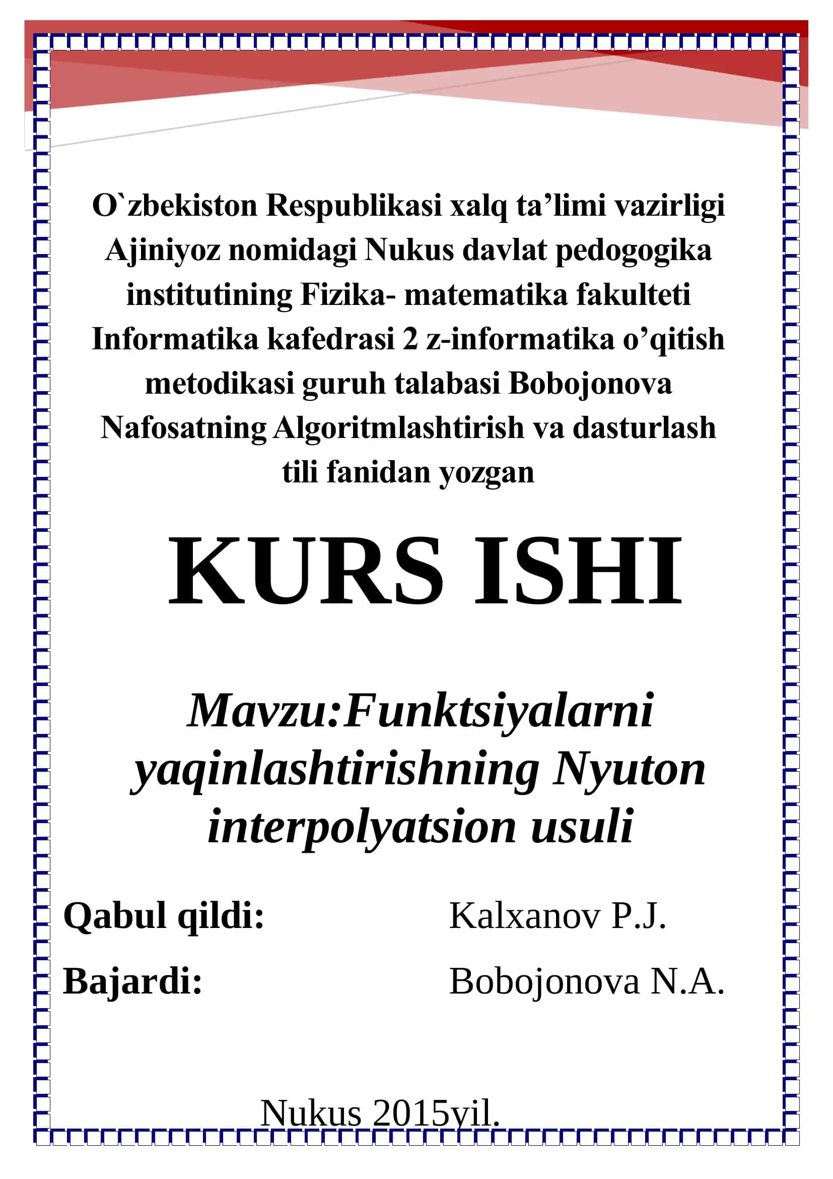 Nyuton interpolyatsion usuli 1