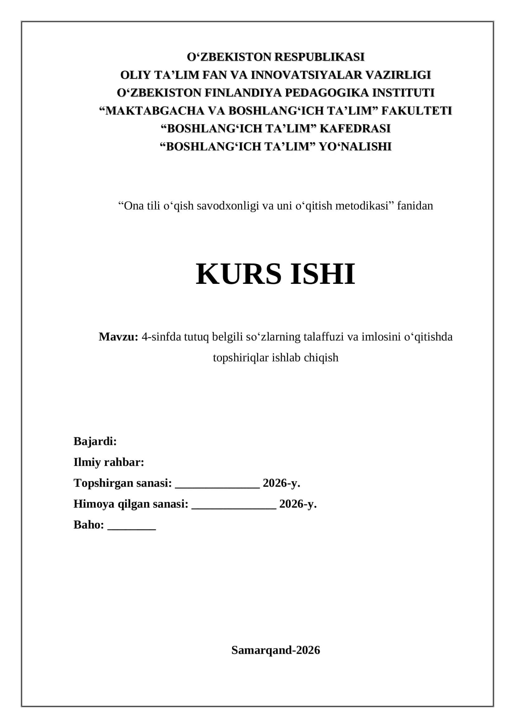 Ona tili oʻqish savodxonligi va uni oʻqitish metodikasi 1