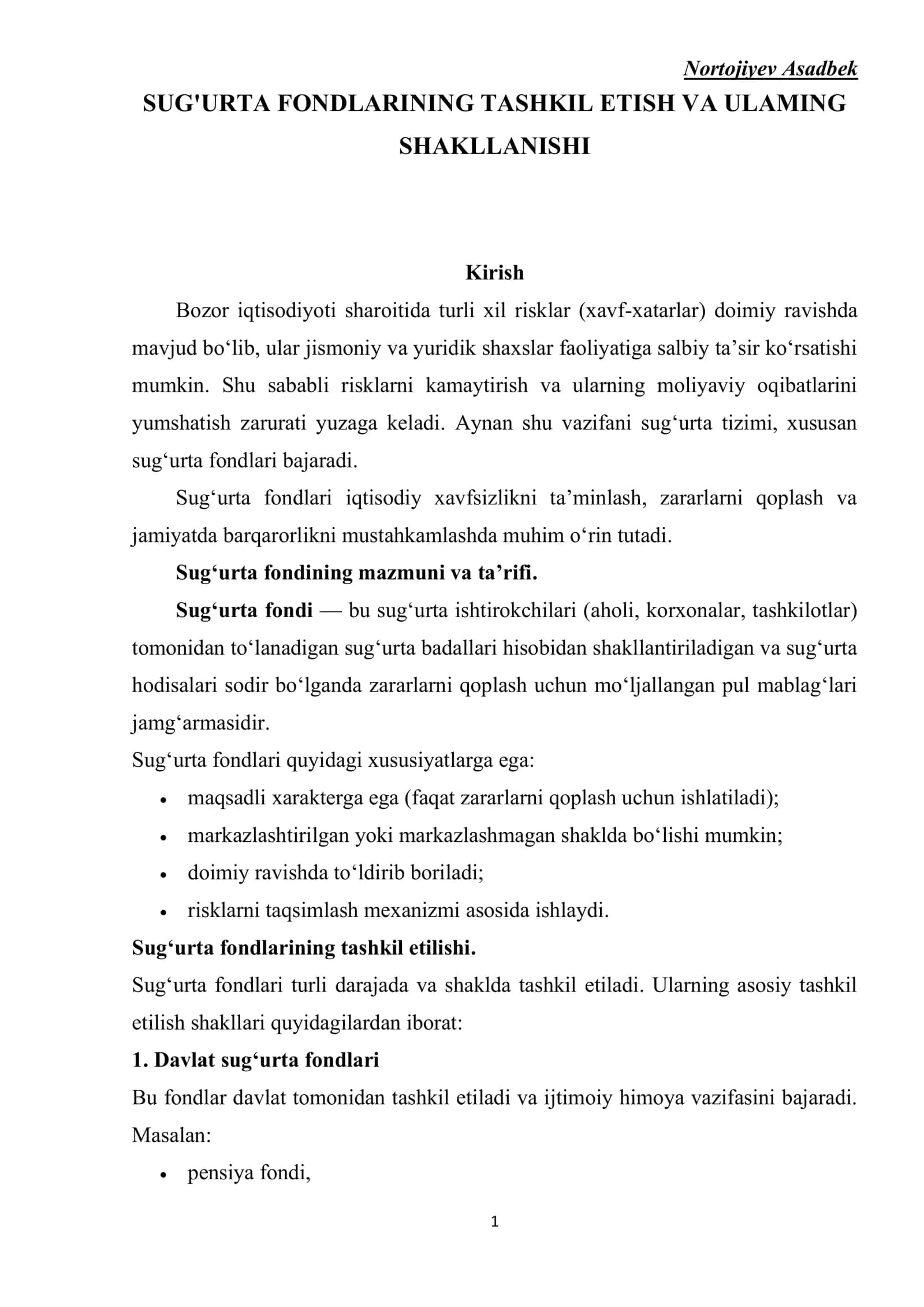 SUG'URTA FONDLARINING TASHKIL ETISH VA ULAMING SHAKLLANISHI 1