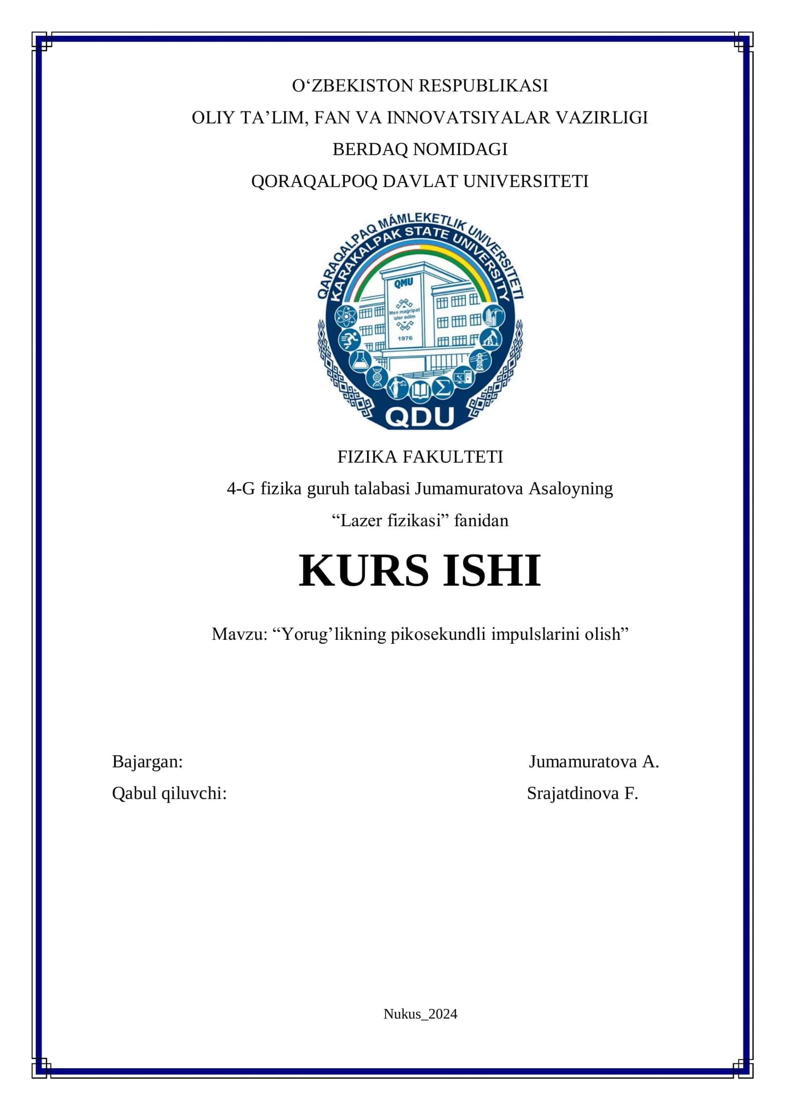 Yorug’likning pikosekundli impulslarini olish 1