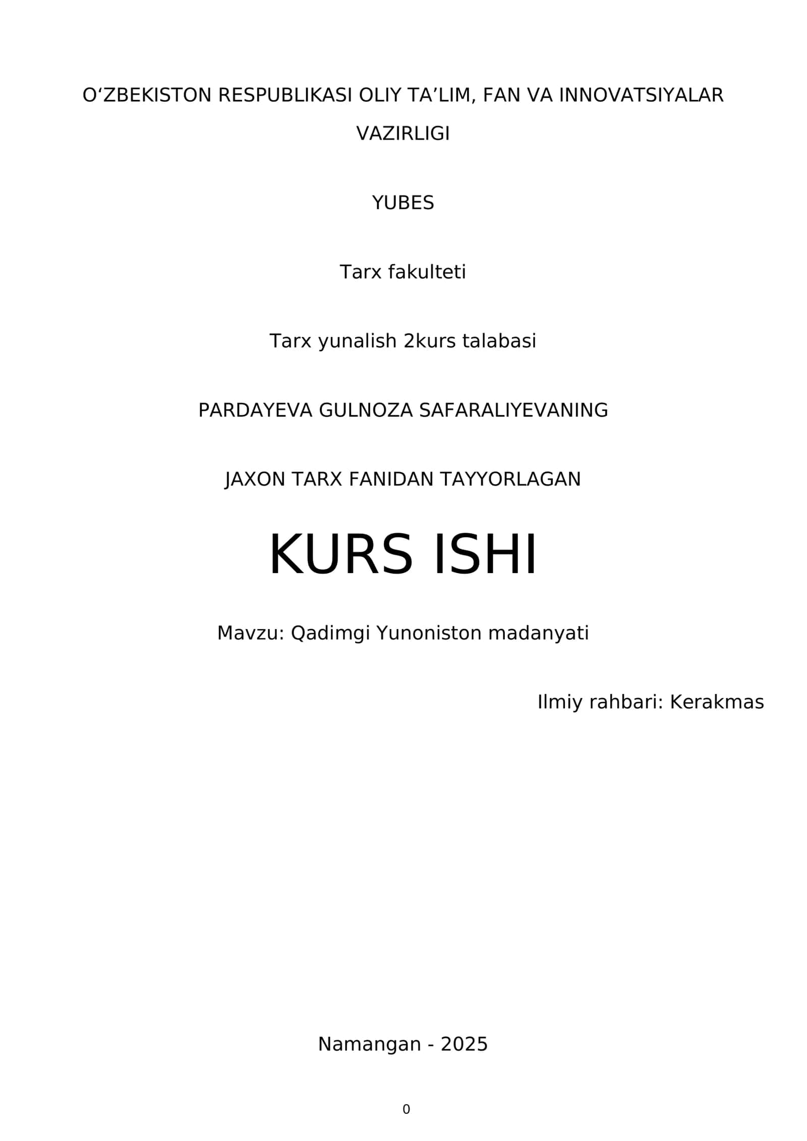 Jaxon Tarx Fanidan Tayyorlagan Kurs Ishi 1