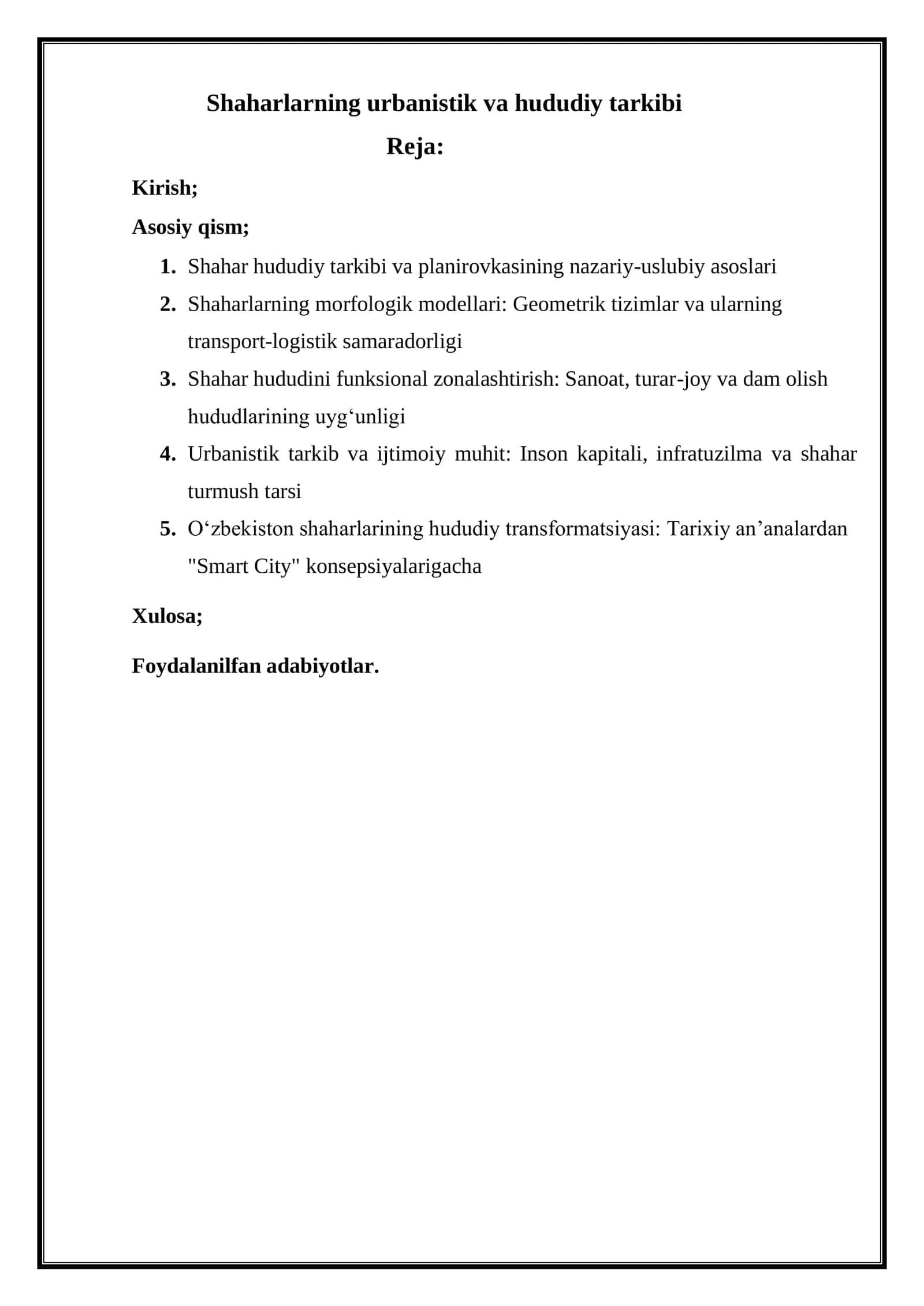 Shaharlarning urbanistik va hududiy tarkibi 1