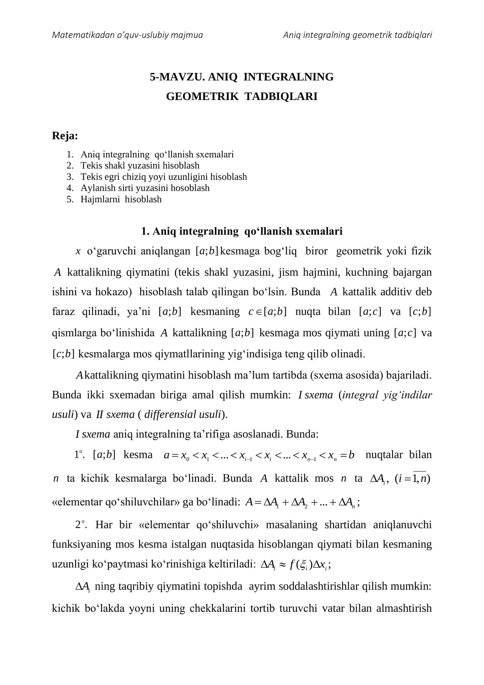 ANIQ INTEGRALNING GEOMETRIK TADBIQLARI 1