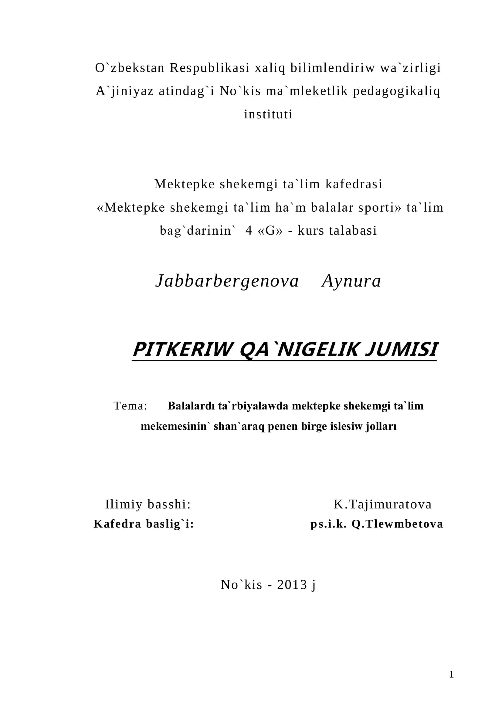 Mektepke shekemgi ta`lim ha`m balalar sporti 1