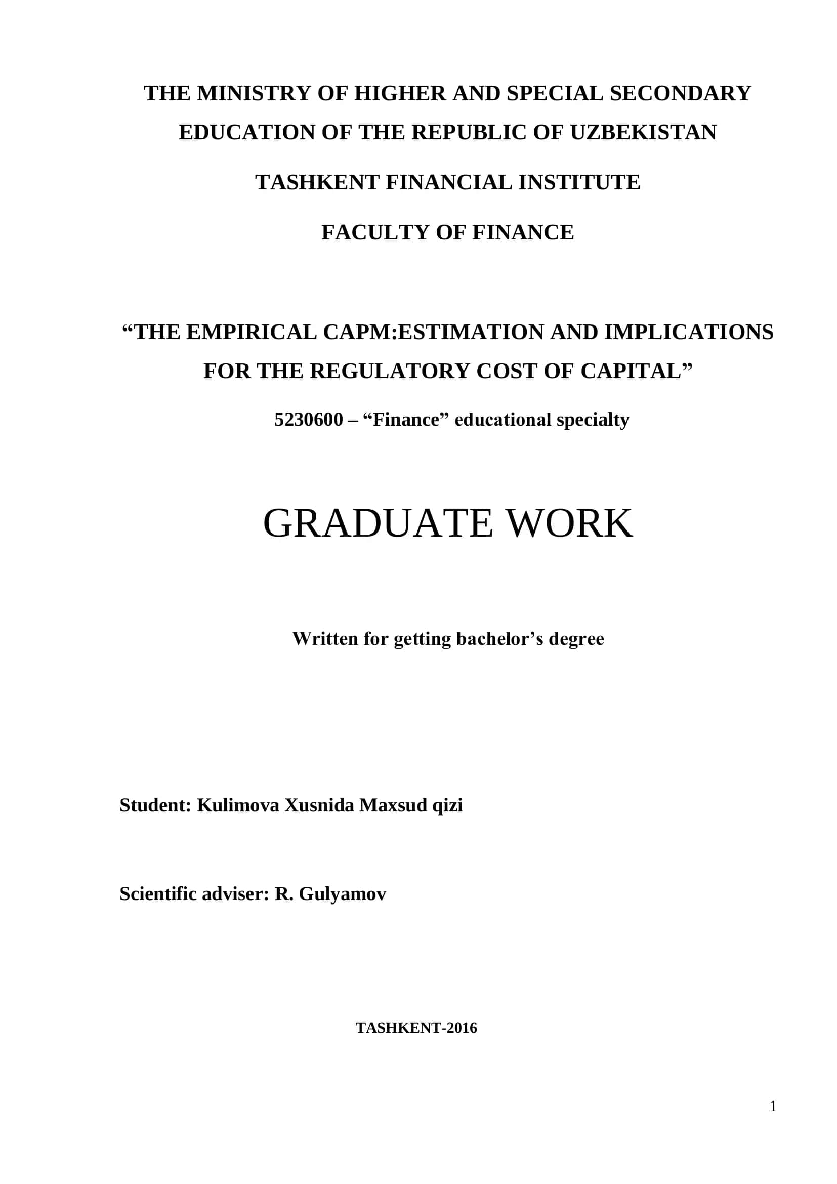 THE EMPIRICAL CAPM:ESTIMATION AND IMPLICATIONS FOR THE REGULATORY COST OF CAPITAL 1