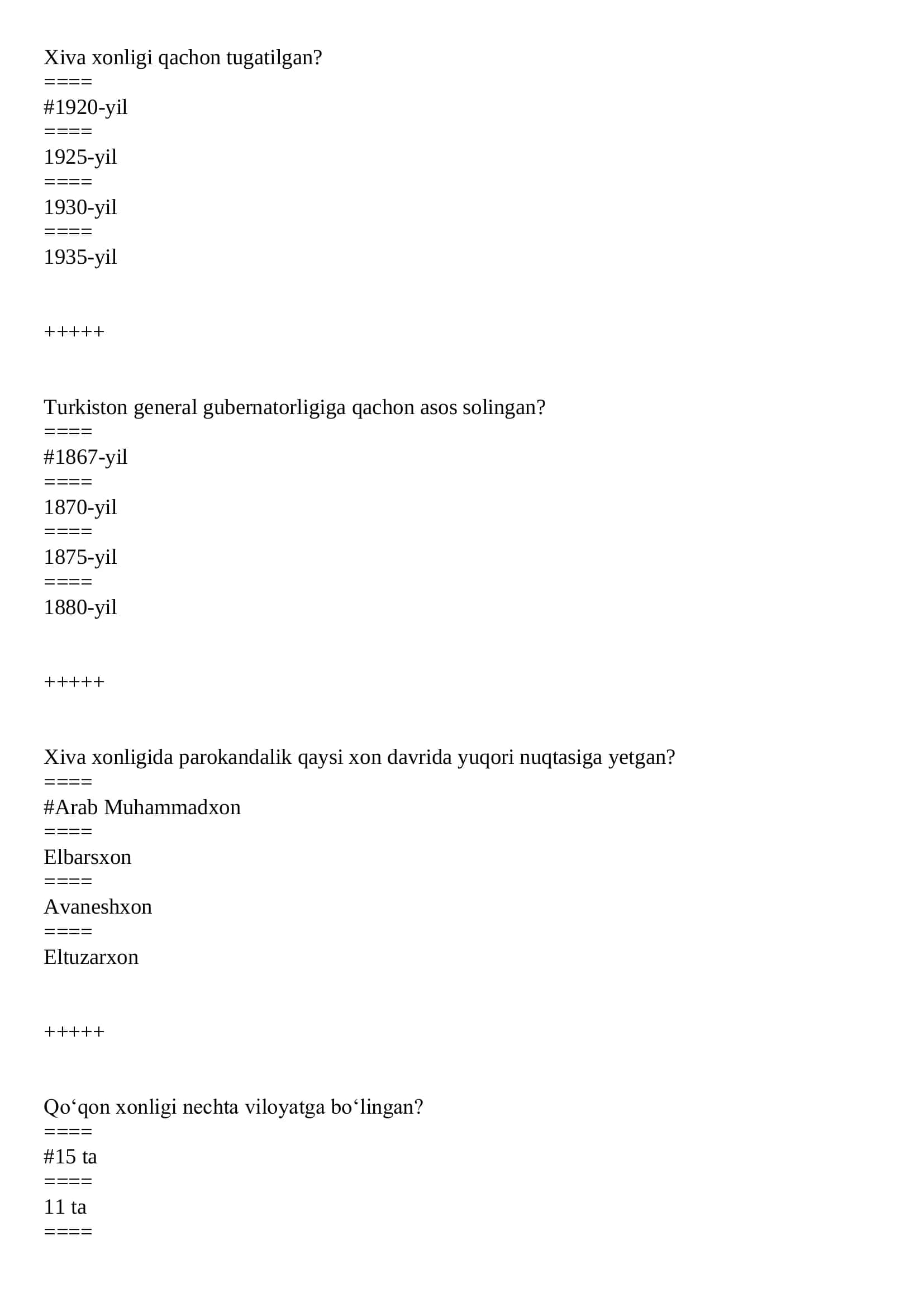 TEST O‘zbekistonning eng yangi tarixi 1