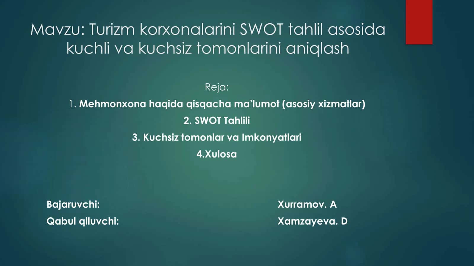 Turizm korxonalarini SWOT tahlil asosida 1