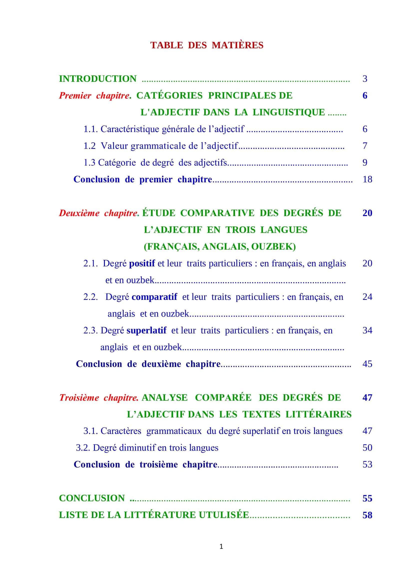 CATÉGORIES PRINCIPALES DE L'ADJECTIF DANS LA LINGUISTIQUE 1