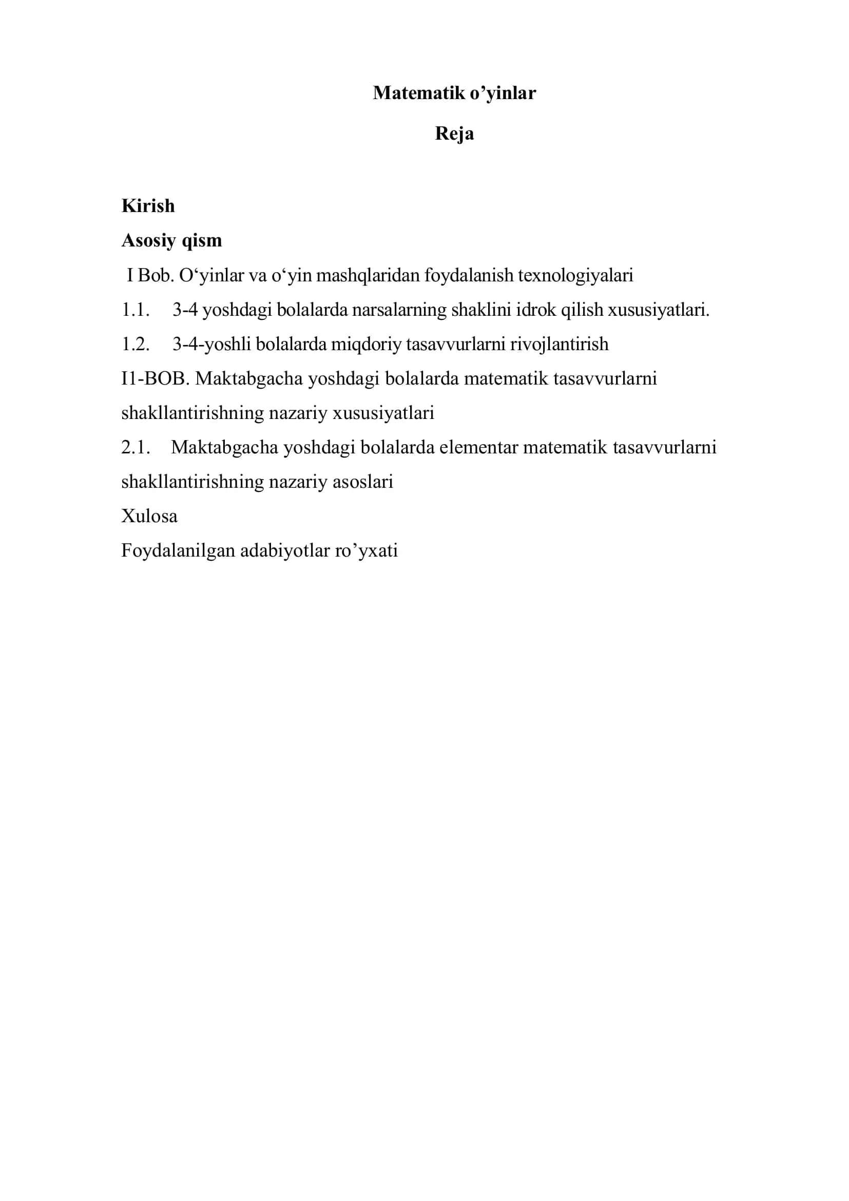 Matematik o’yinlar 1