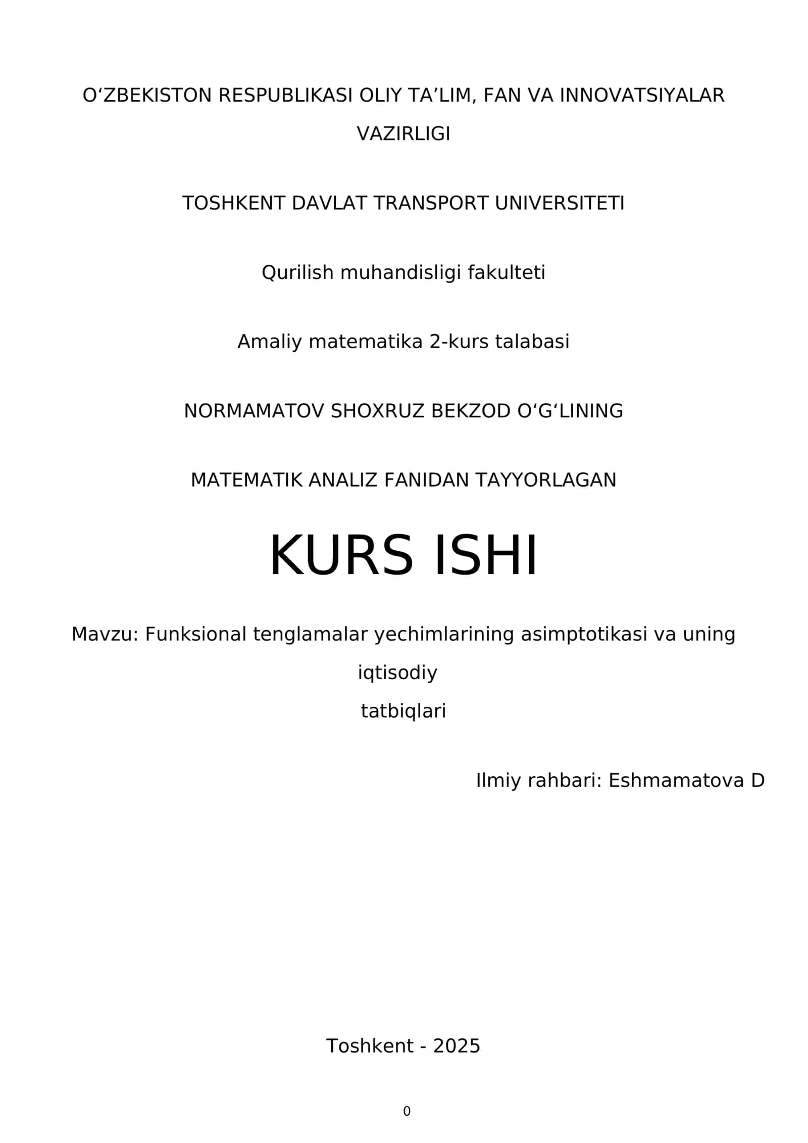 MATEMATIK ANALIZ FANIDAN TAYYORLAGAN KURS ISHI 1