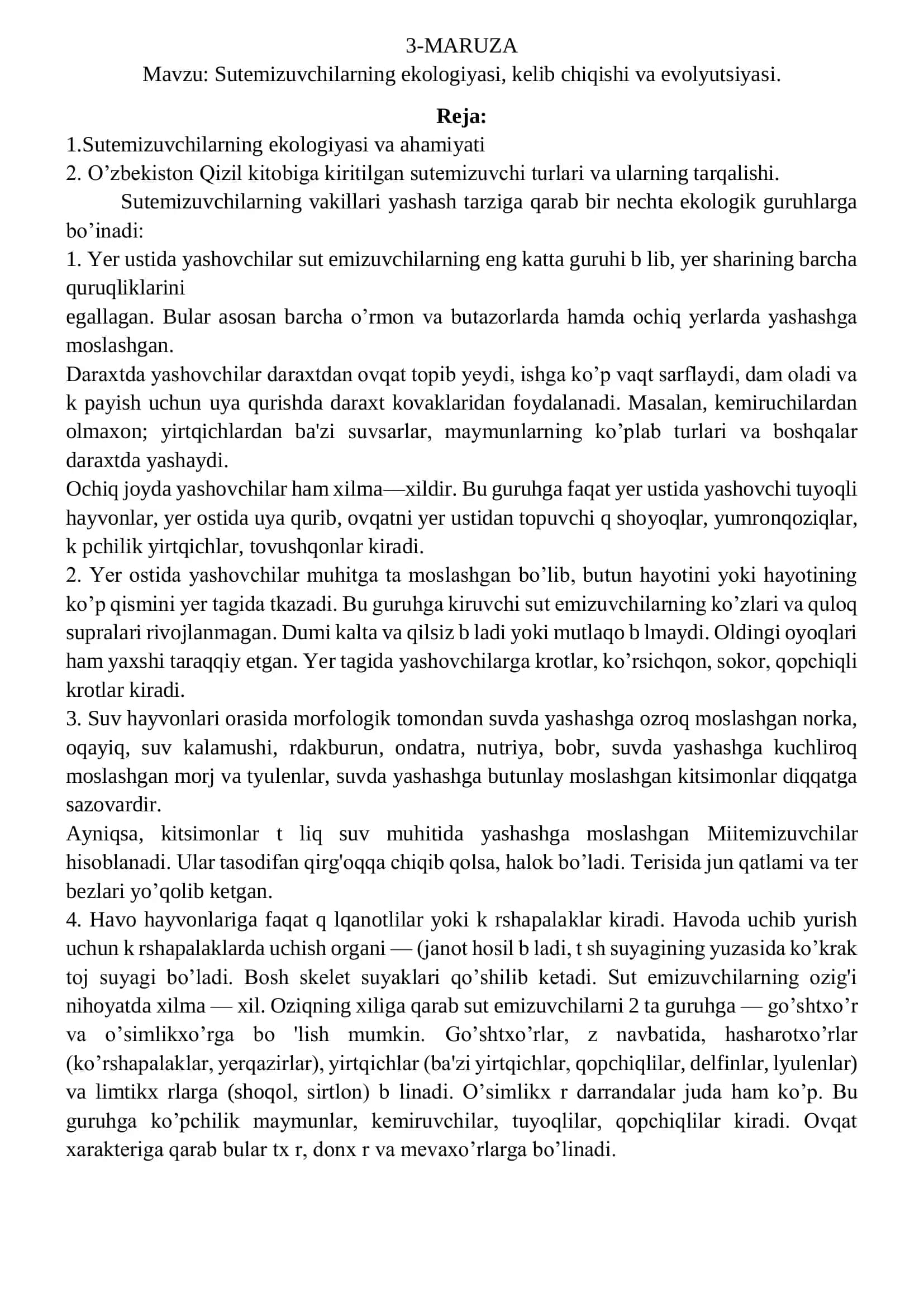 Sutemizuvchilarning ekologiyasi, kelib chiqishi va evolyutsiyasi 1