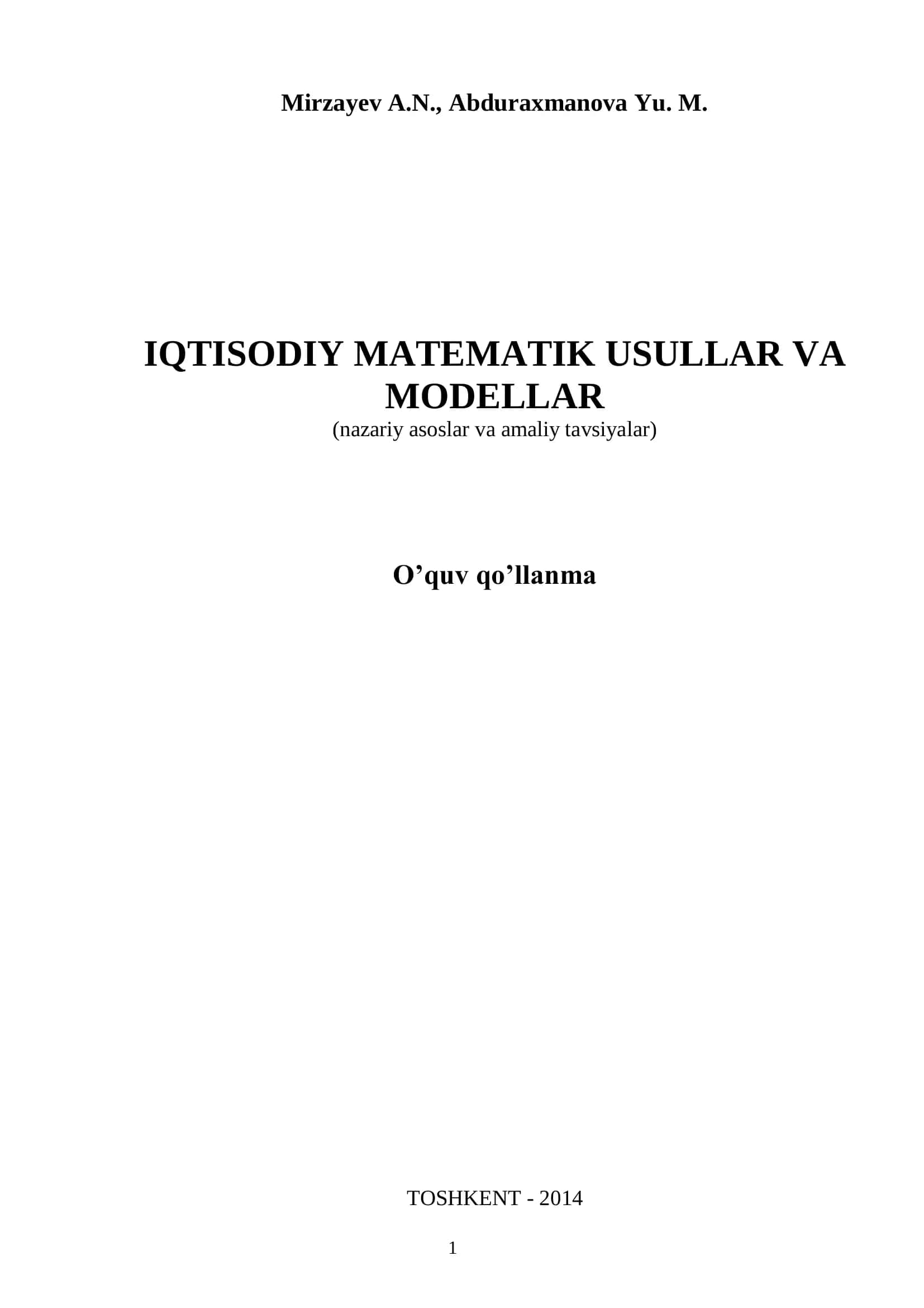 IQTISODIY MATEMATIK USULLAR VA MODELLAR 1