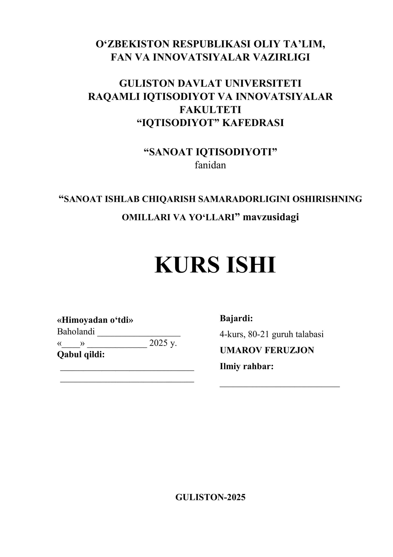 SANOAT ISHLAB CHIQARISH SAMARADORLIGINI OSHIRISHNING OMILLARI VA YO‘LLARI 1