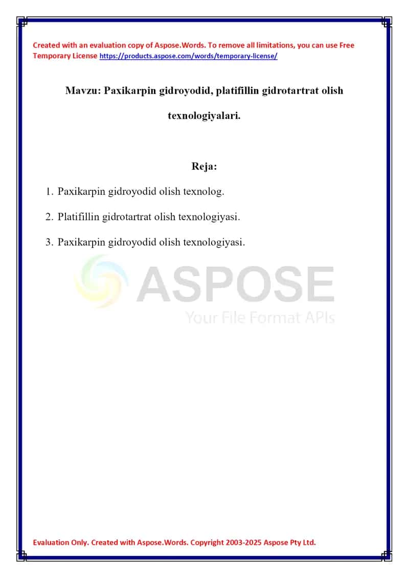 Paxikarpin gidroyodid, platifillin gidrotartrat olish texnologiyalari 1